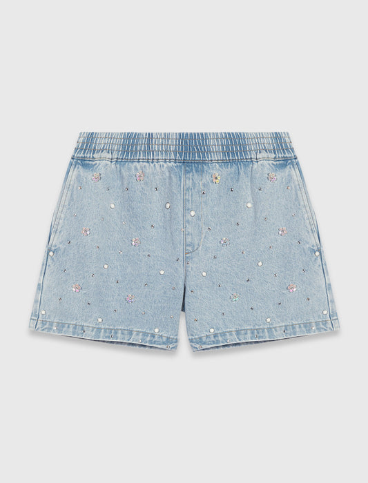 Floral denim shorts Blue