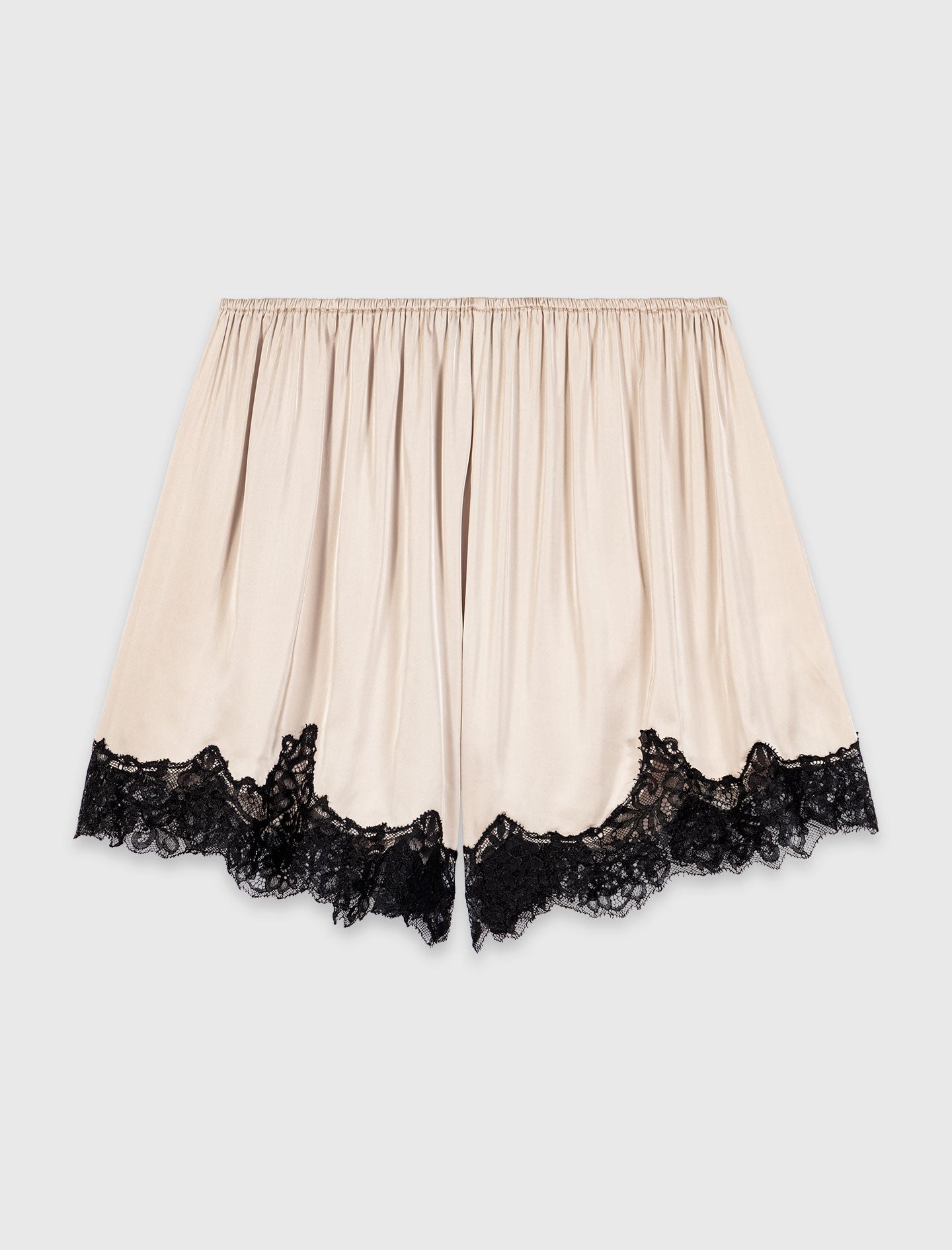 Satin shorts with lace details Beige