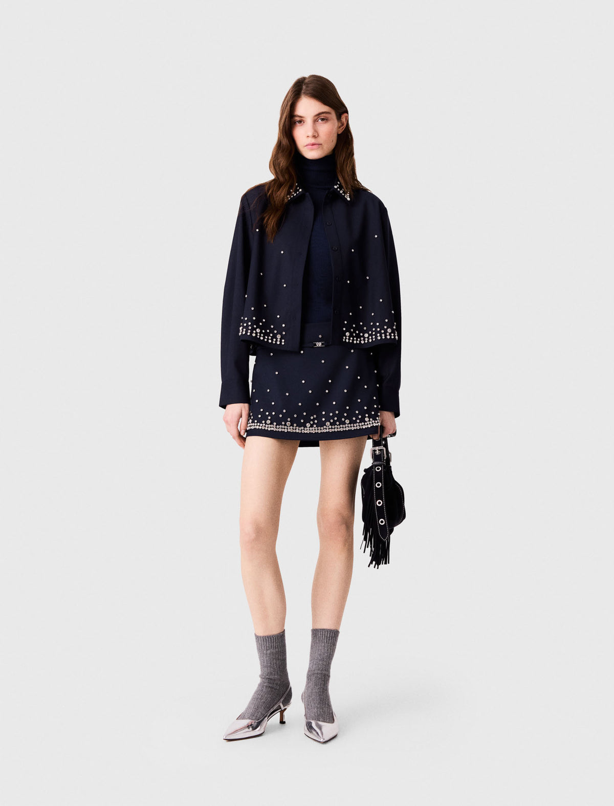 Rhinestone layered skort Navy