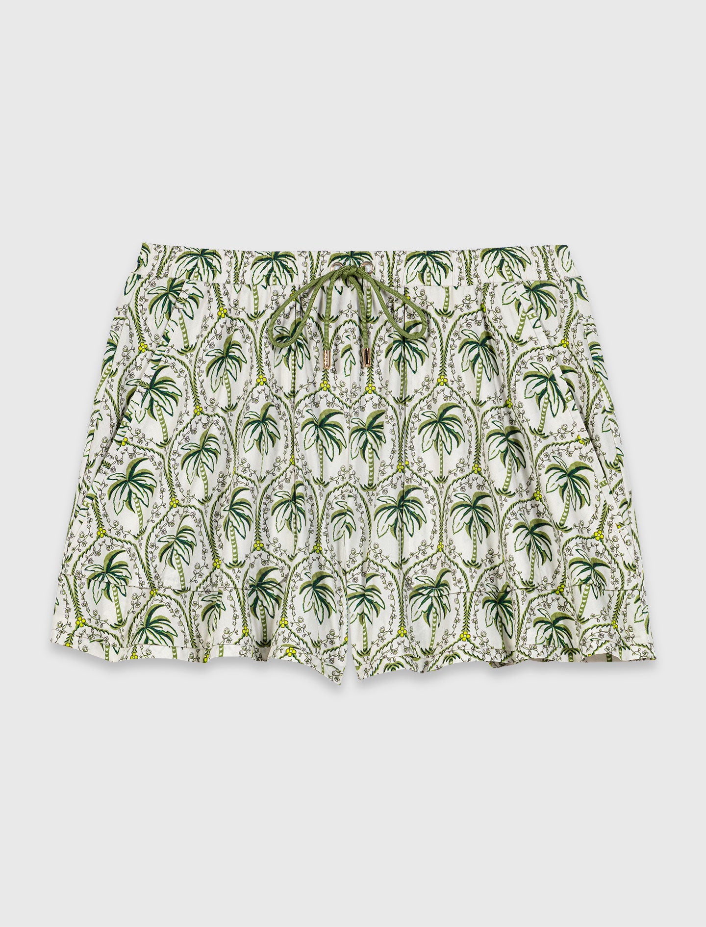 Patterned elastic waist shorts Green Palm Tree