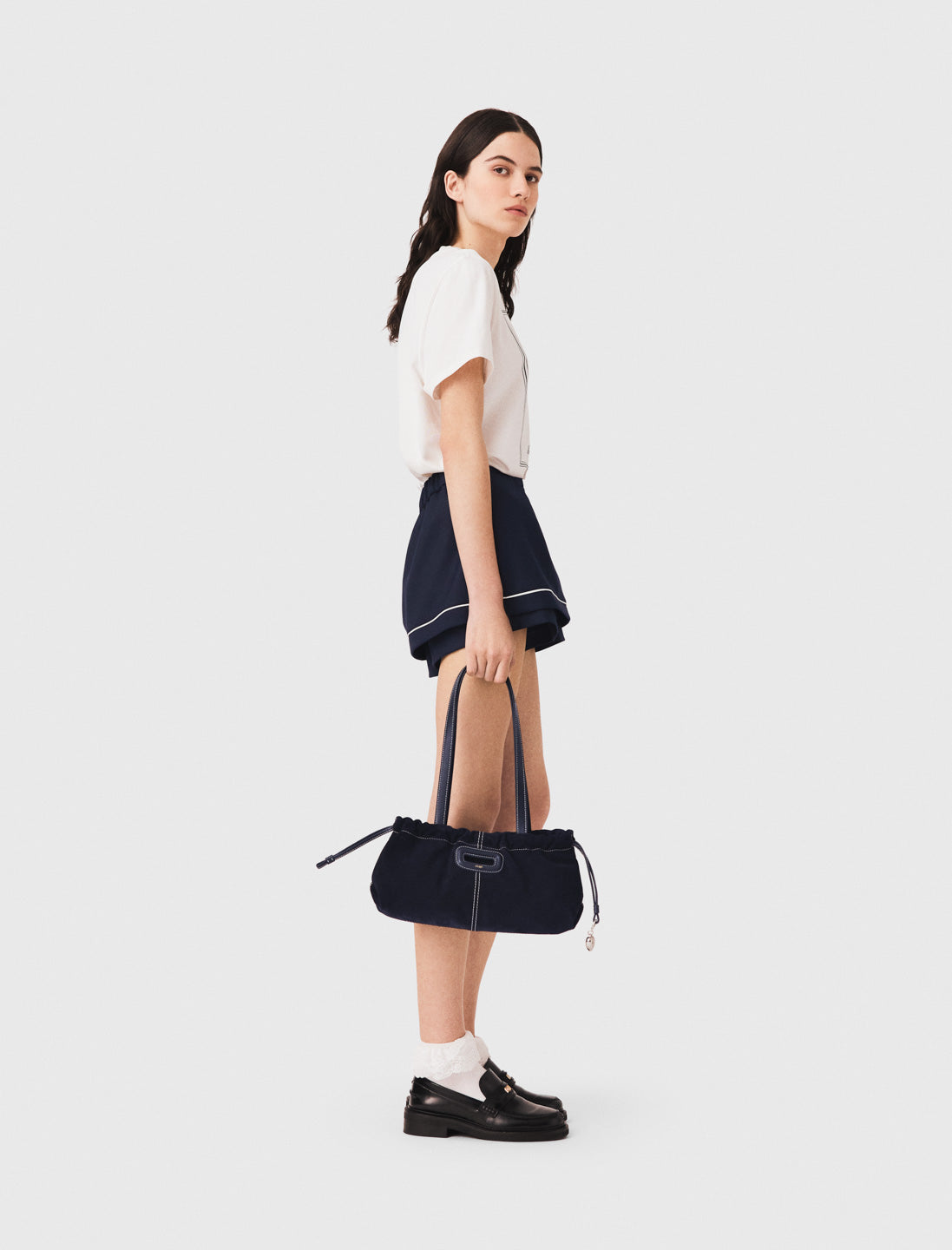 Layered-effect suit shorts Navy