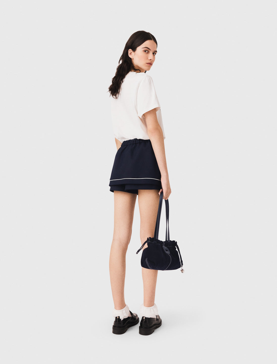 Layered-effect suit shorts Navy