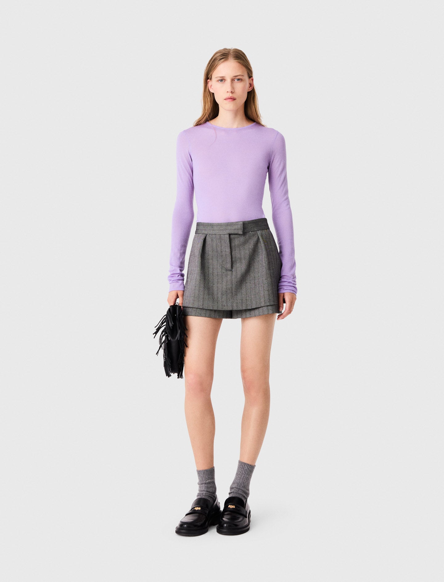 Rhinestone tailored skort Grey