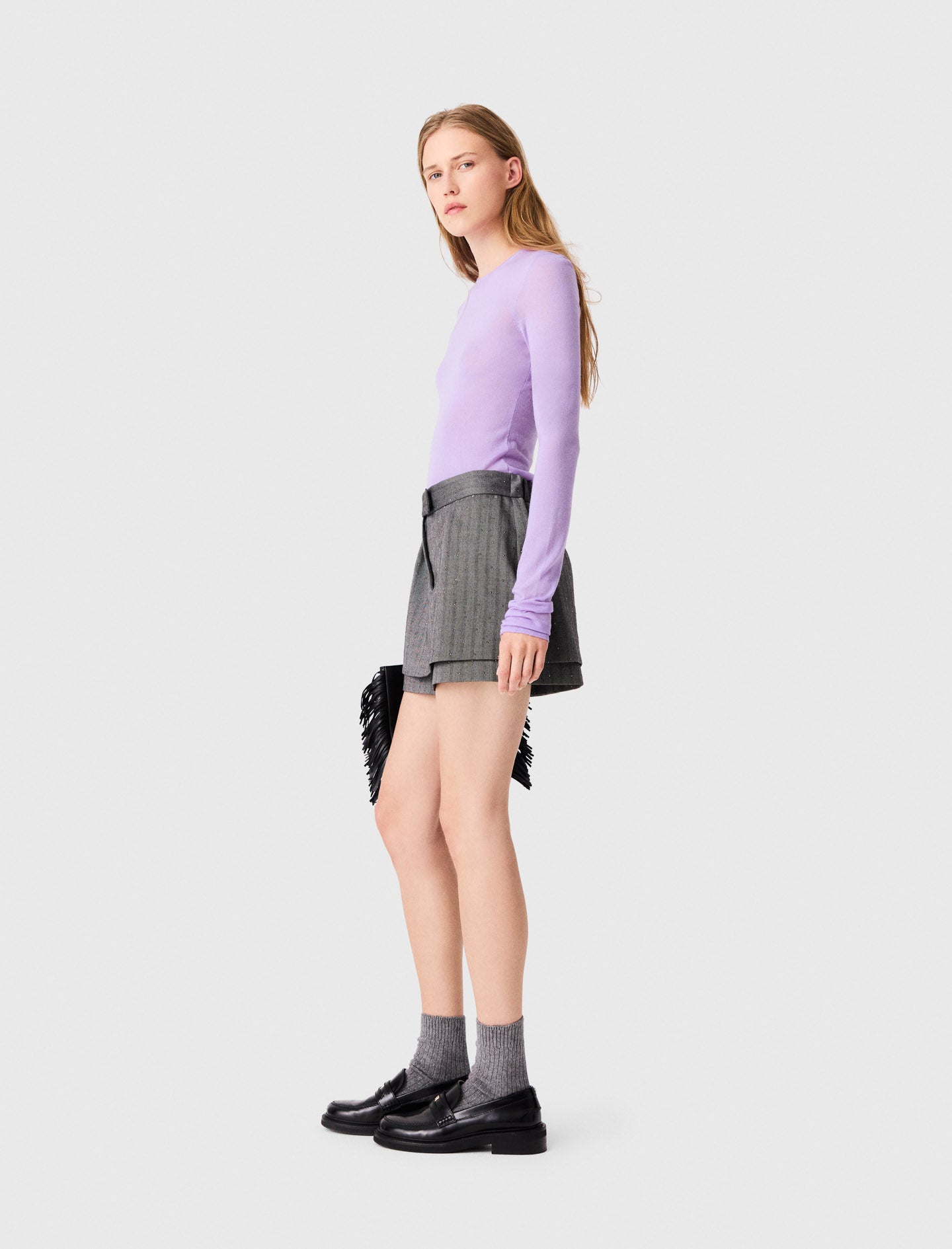 Rhinestone tailored skort Grey