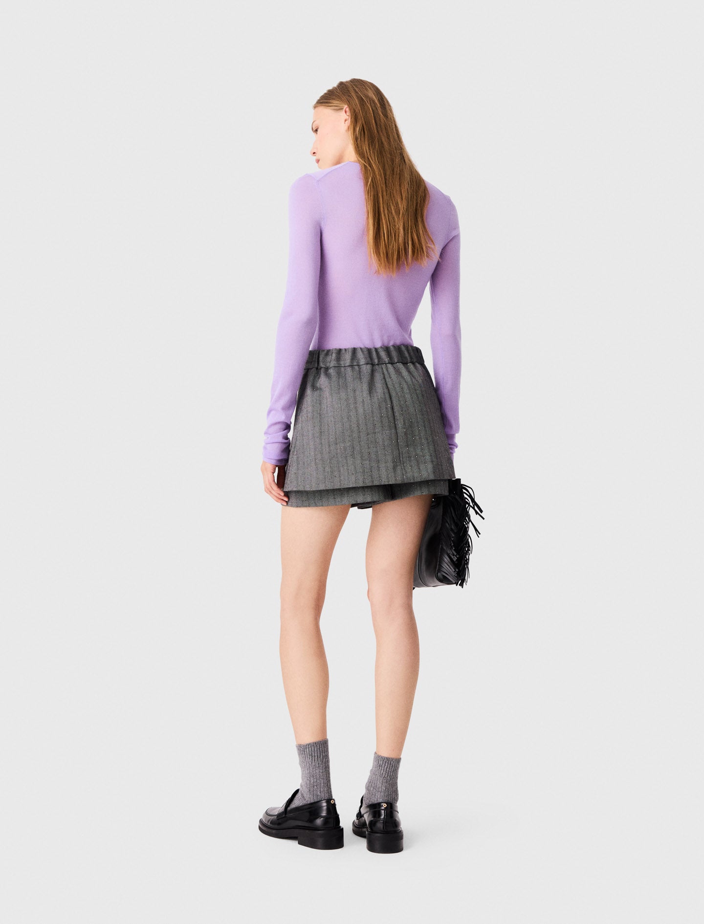Rhinestone tailored skort Grey