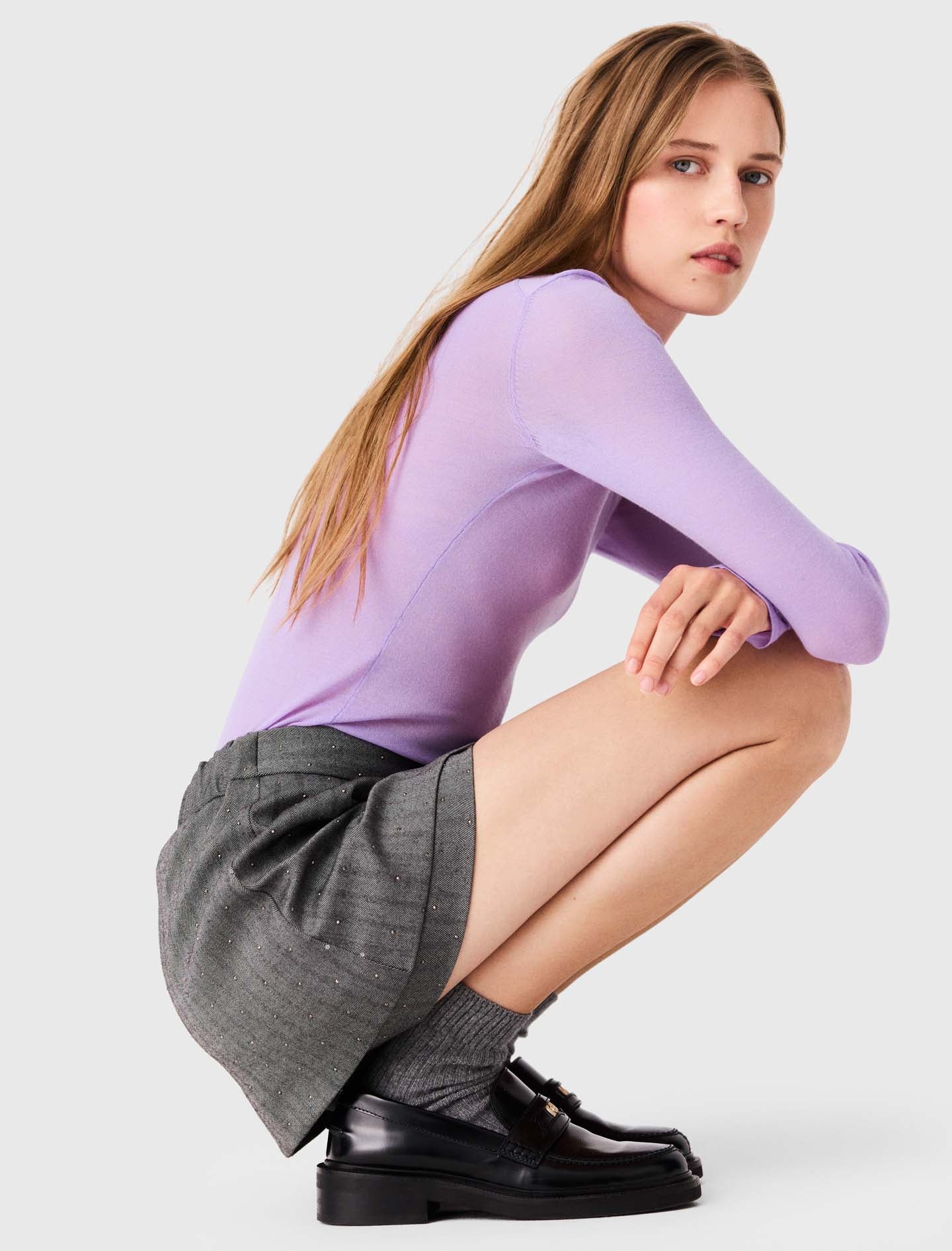 Rhinestone tailored skort Grey