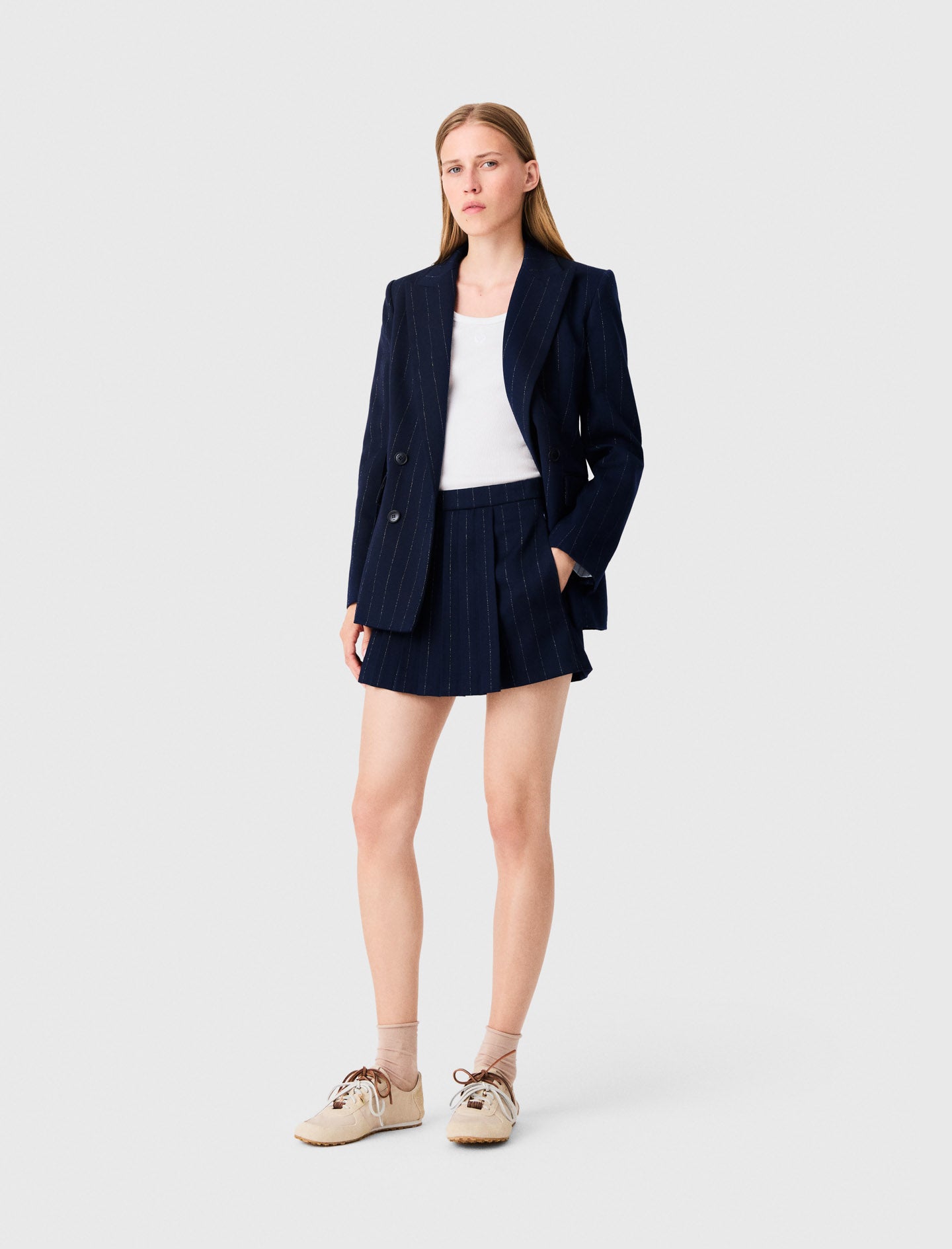 Tailored shorts with lurex Navy