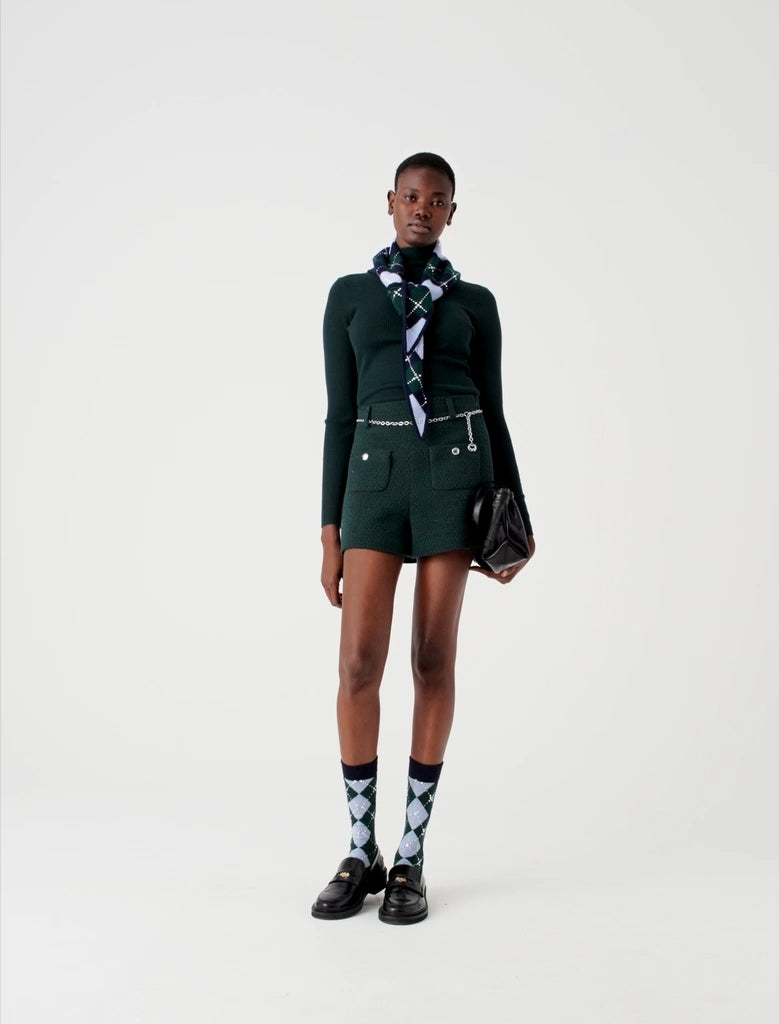 Tweed shorts Bottle Green