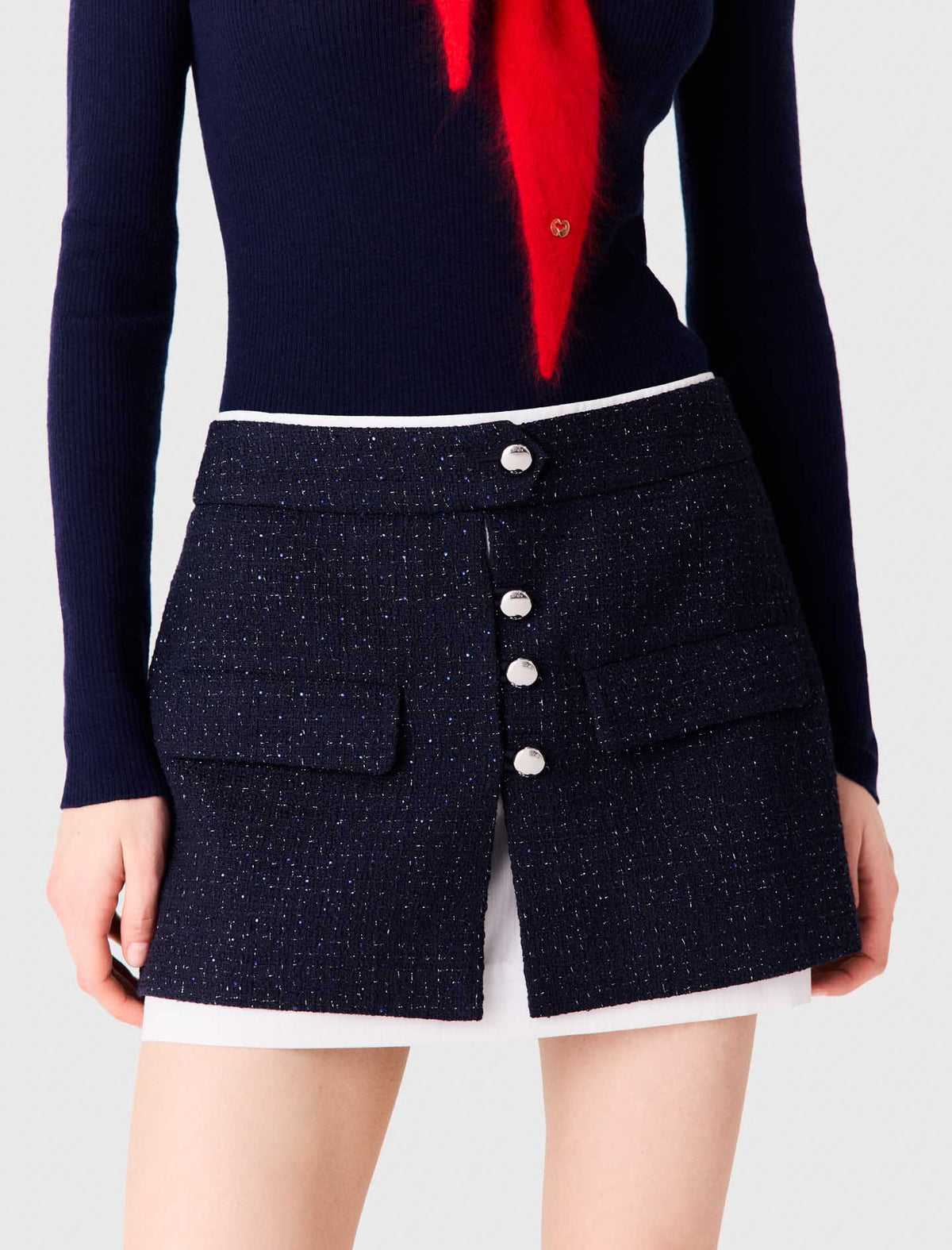 Contrast tweed shorts Navy