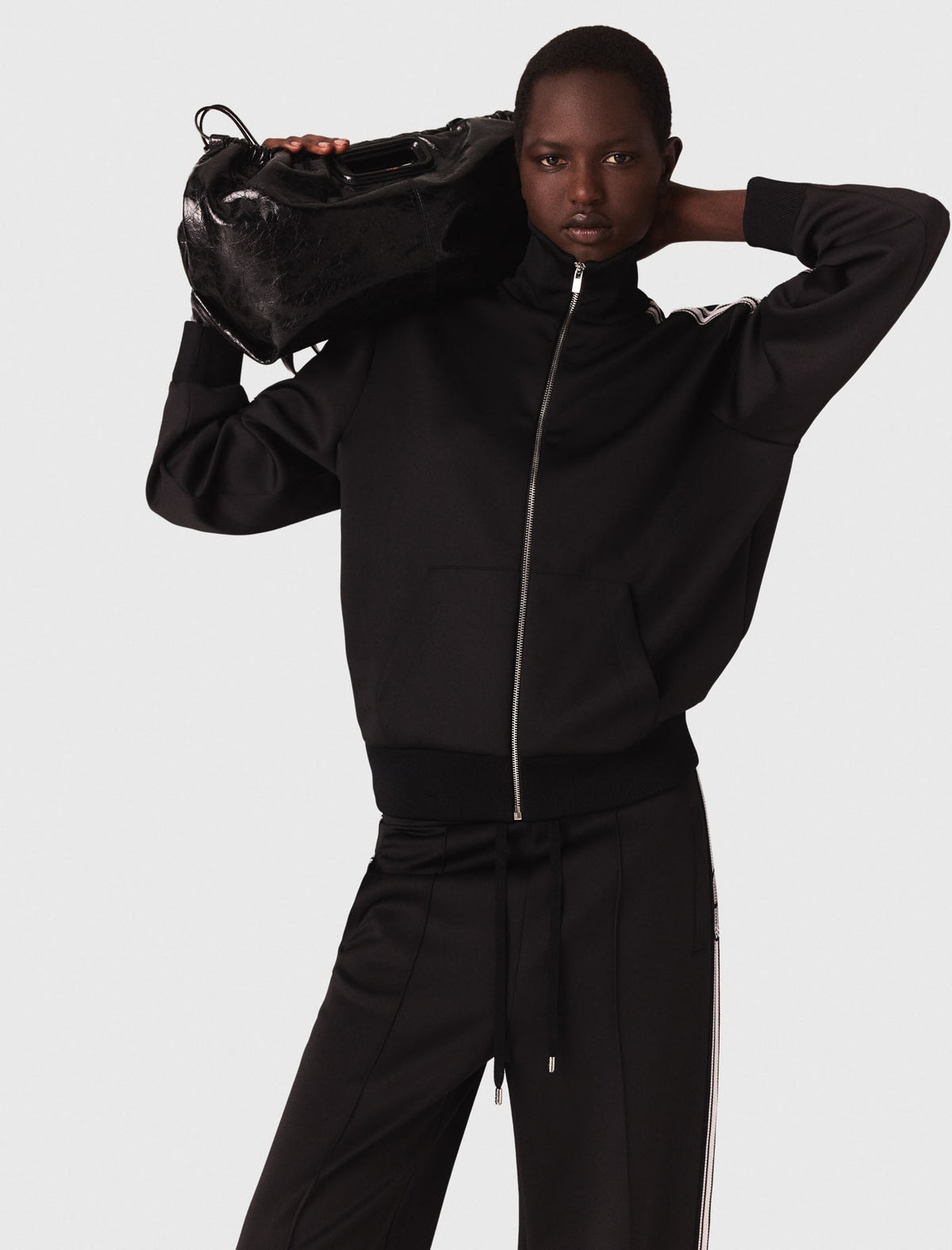 Striped sweatshirt with a straight cut BLACK