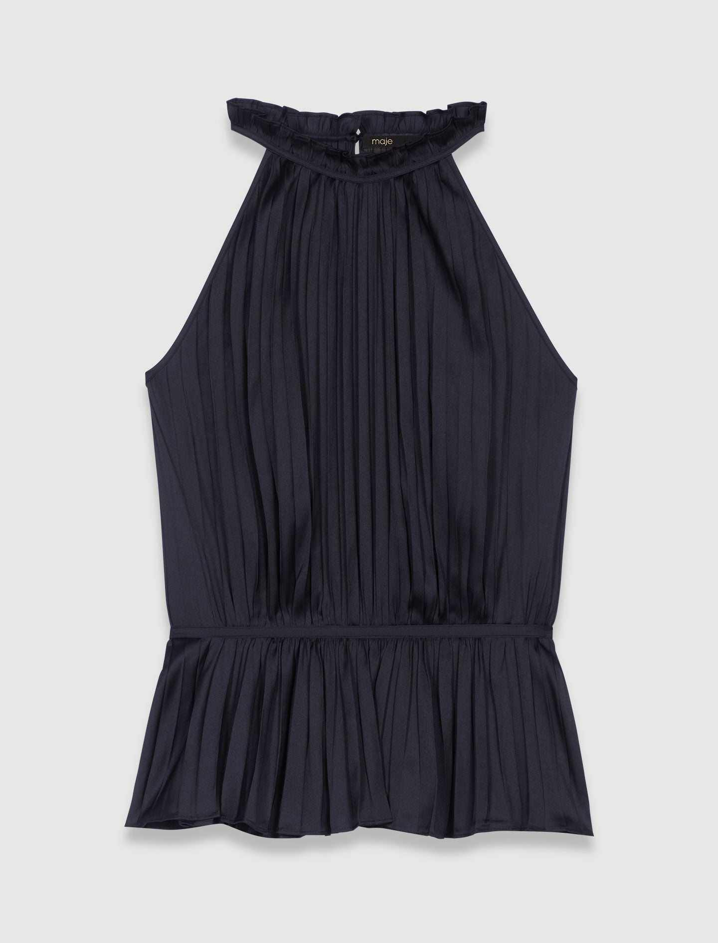 Black-PLEATED SATIN TOP