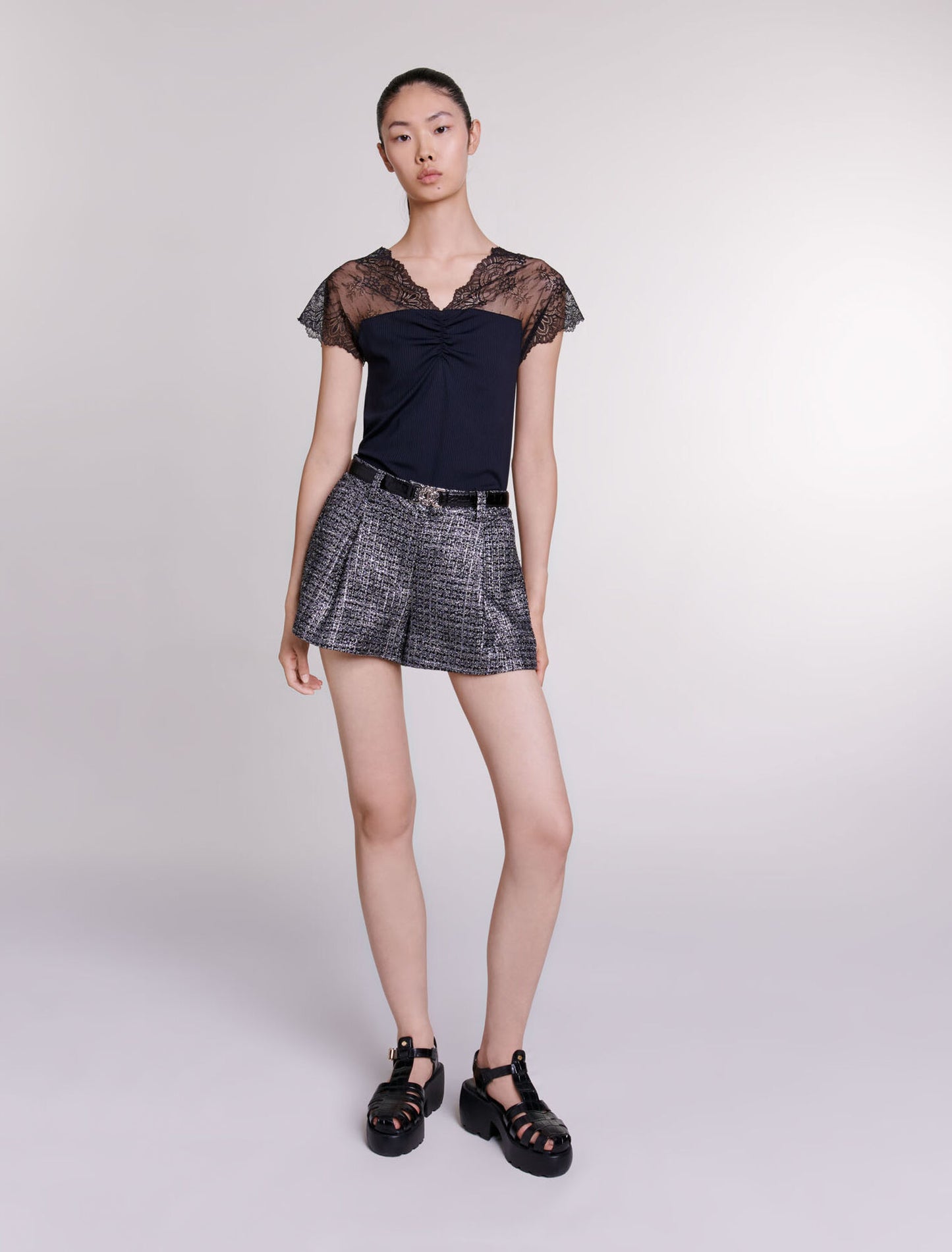 Black featured-Jersey Top With Lace Trim