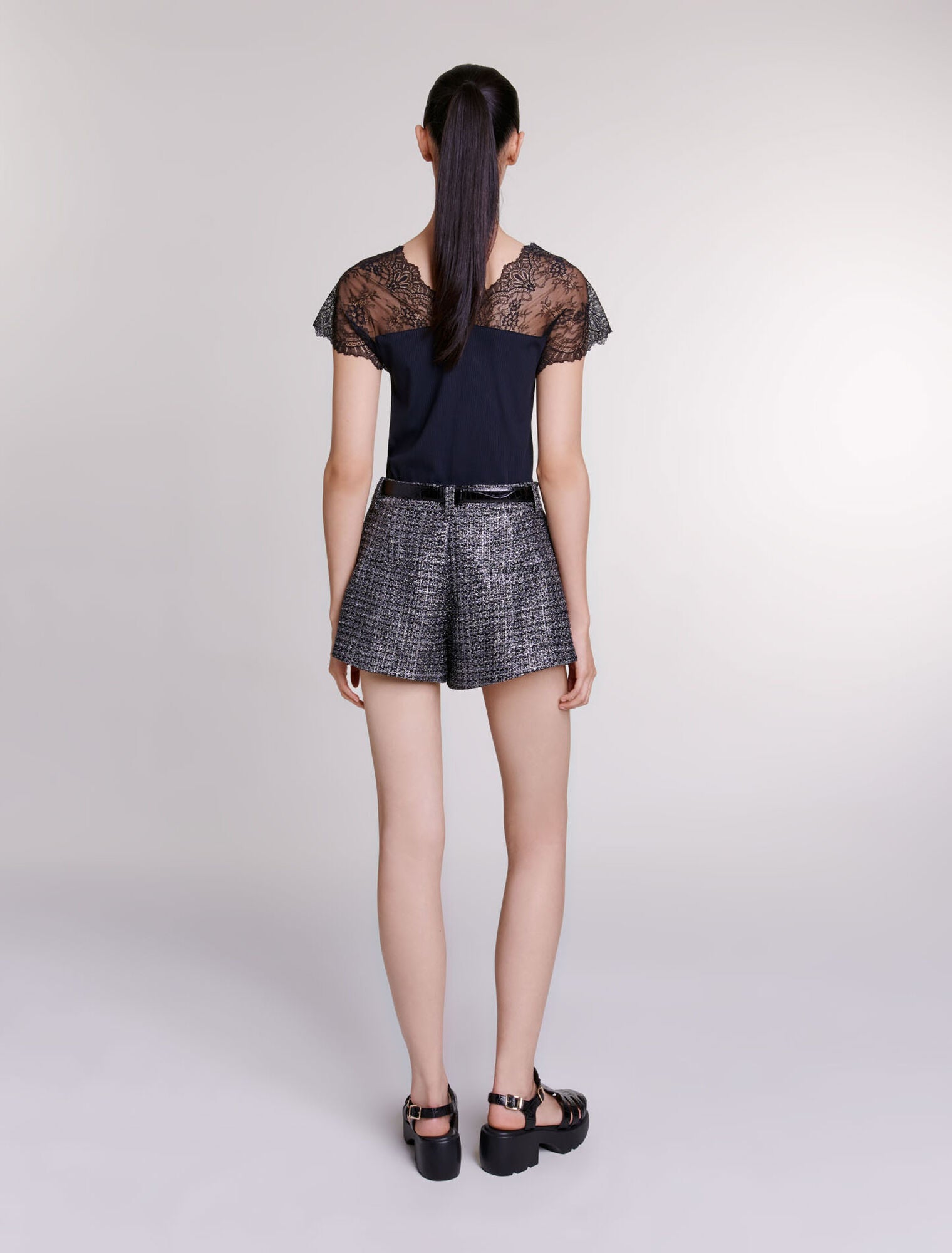 Black  -Jersey Top With Lace Trim