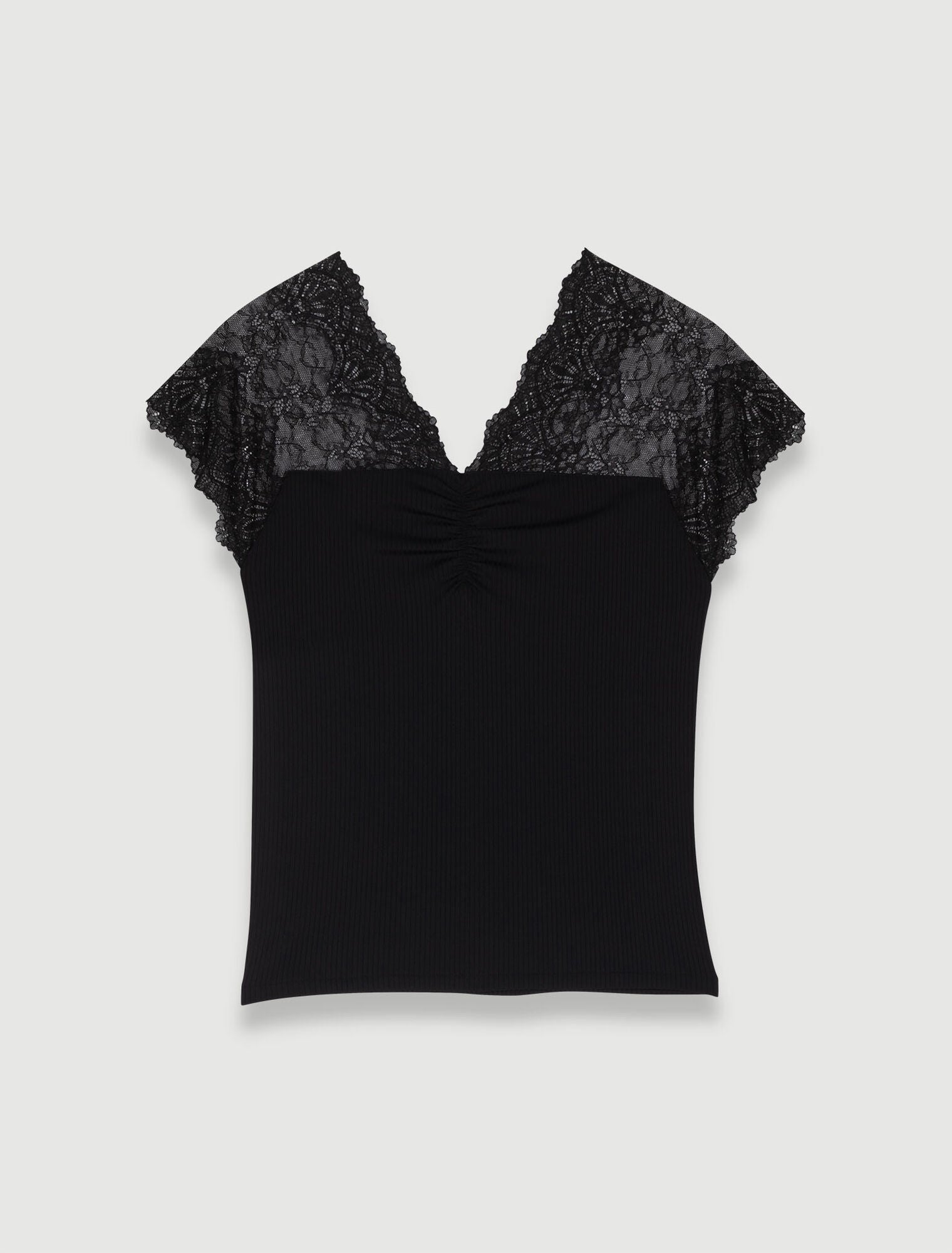Black  -Jersey Top With Lace Trim