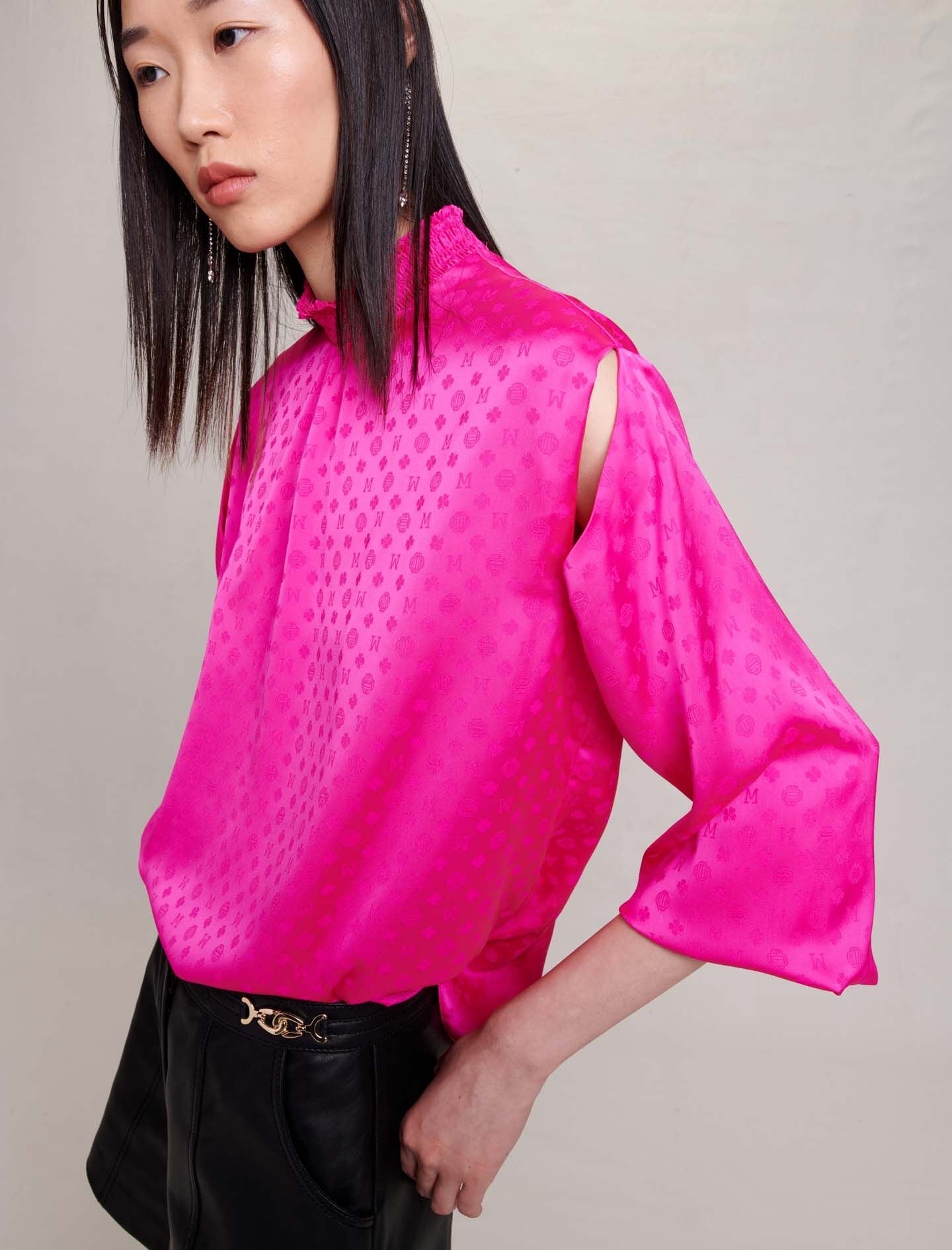 Fuchsia-satin jacquard blouse