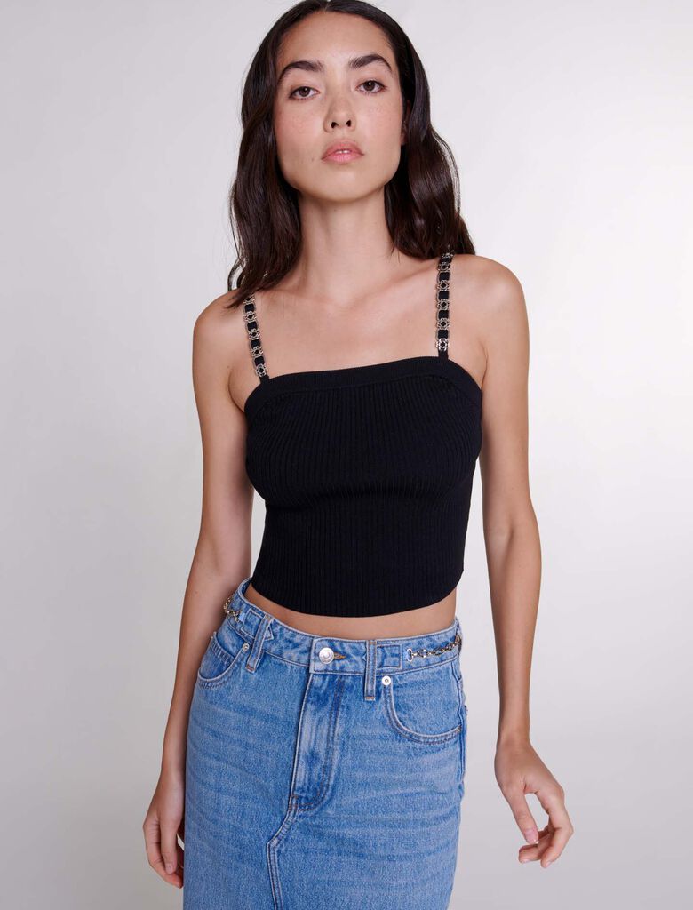 Black-Crop top with removable straps