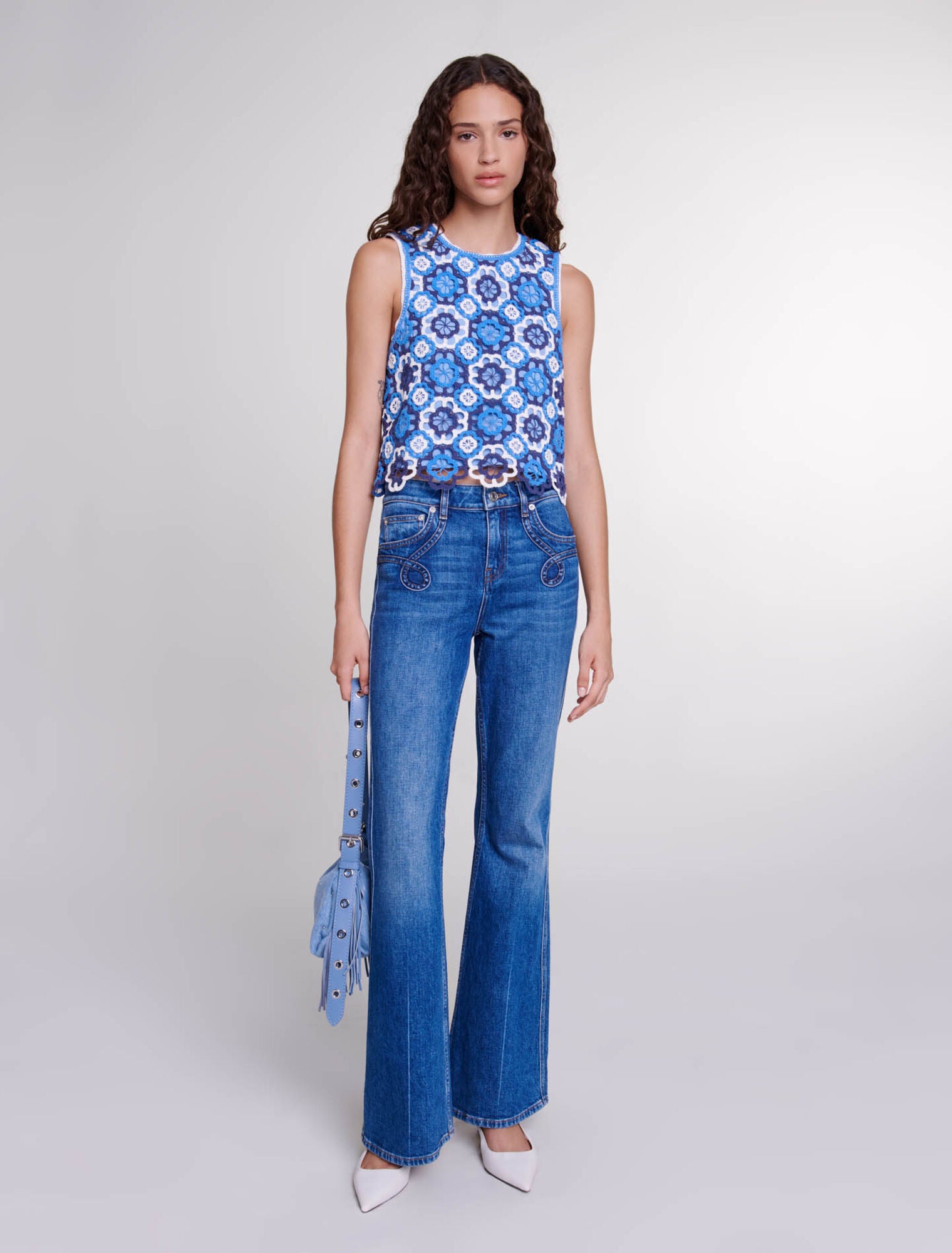 Blue featured Three-tone crochet top