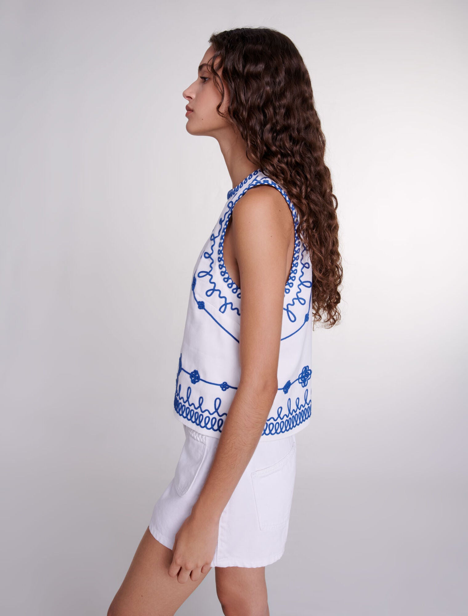 White/Blue Embroidered top