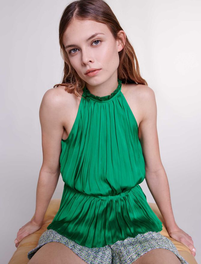 Green Pleated satin top