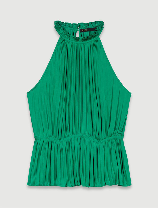 Green Pleated satin top