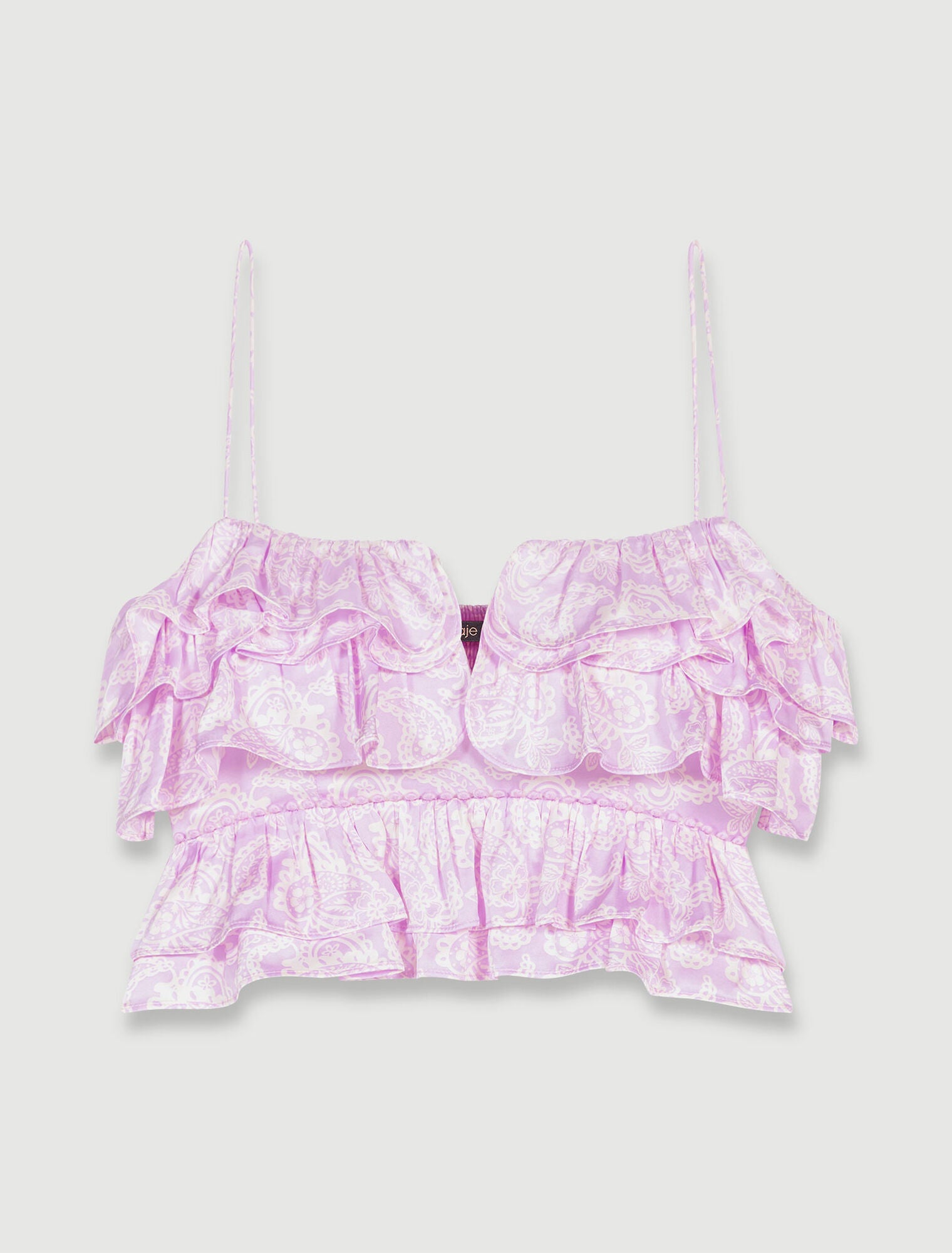 Pink Cashmere Print Patterned ruffled crop top