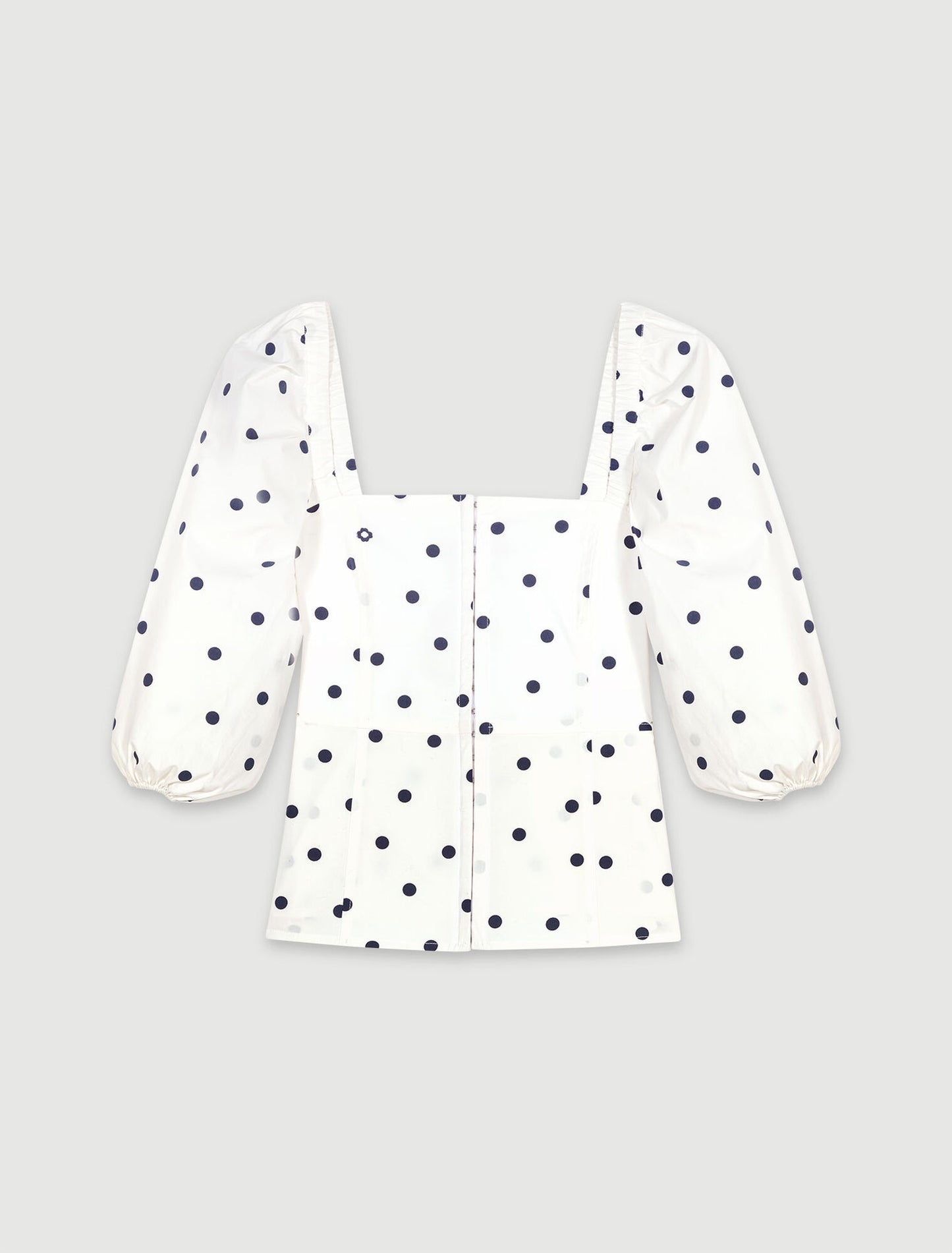 Navy And White Dots   Puff-sleeved top