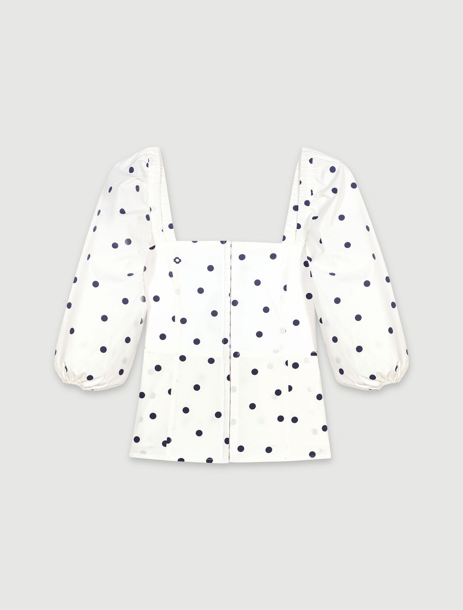Navy And White Dots   Puff-sleeved top
