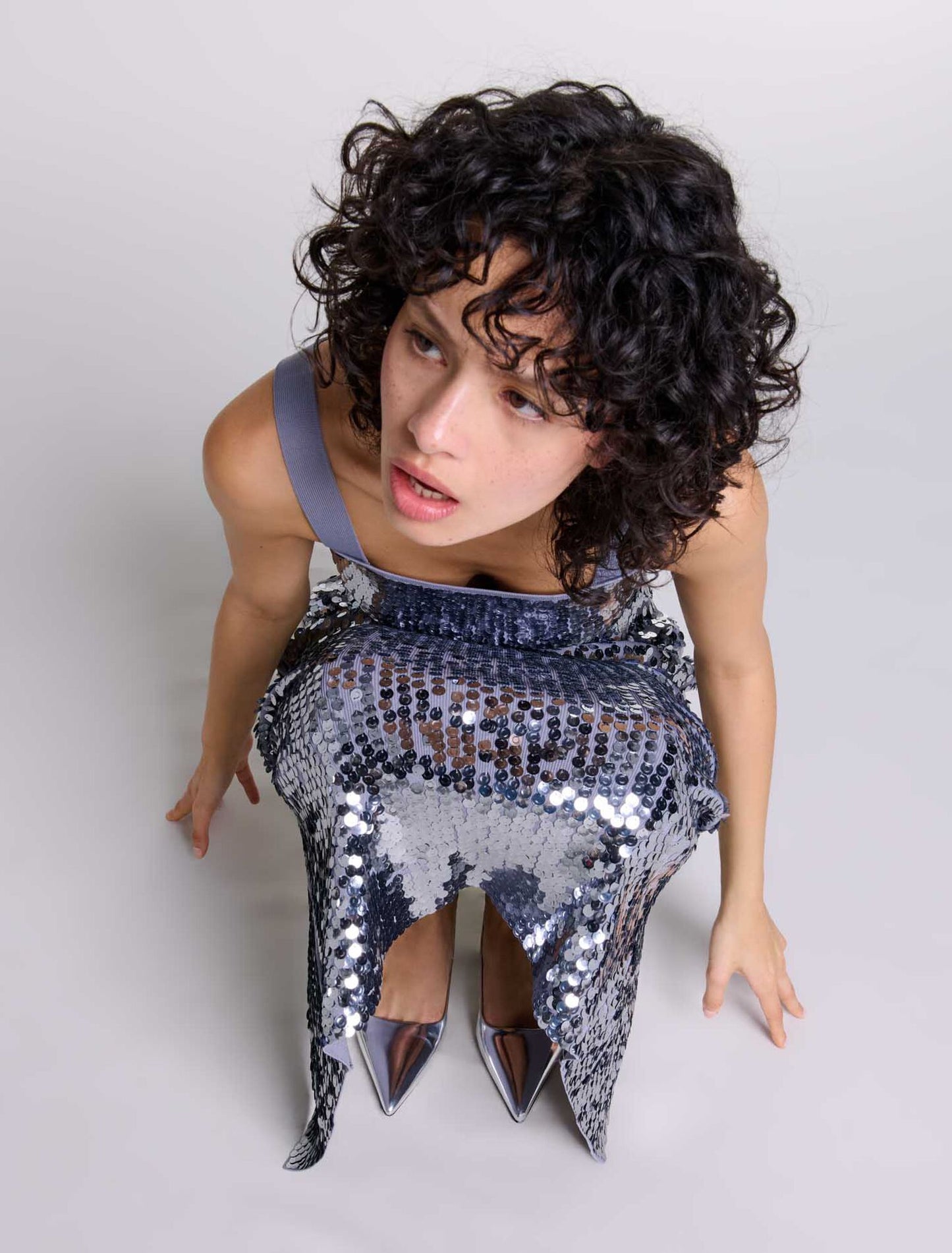 Grey   Sequinned knit top