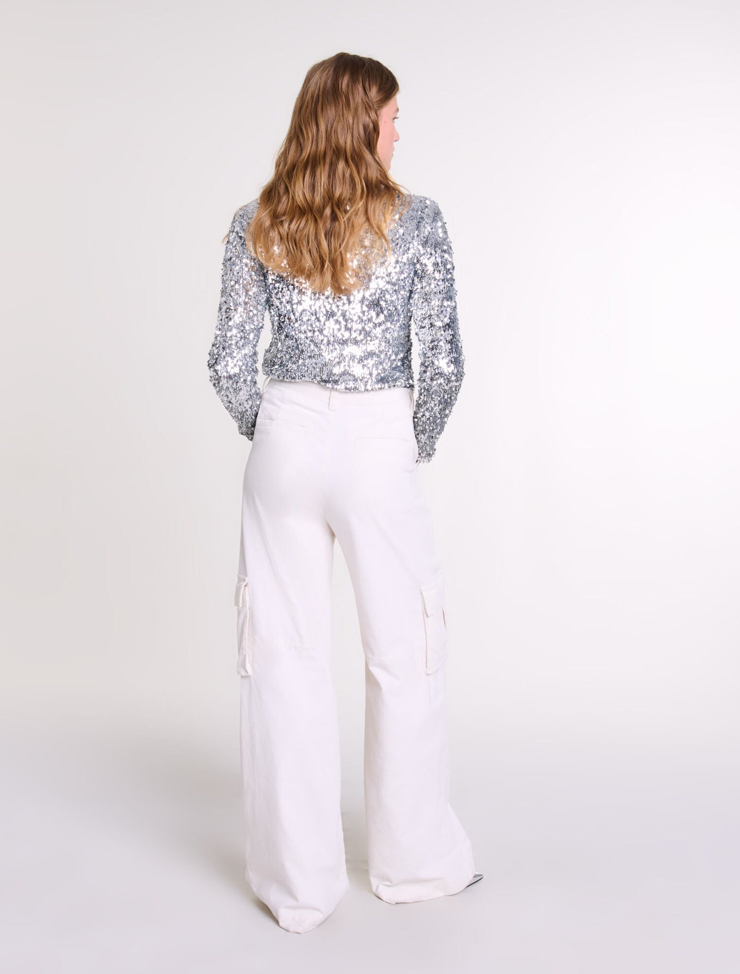 Silver   Long-sleeved sequinned top