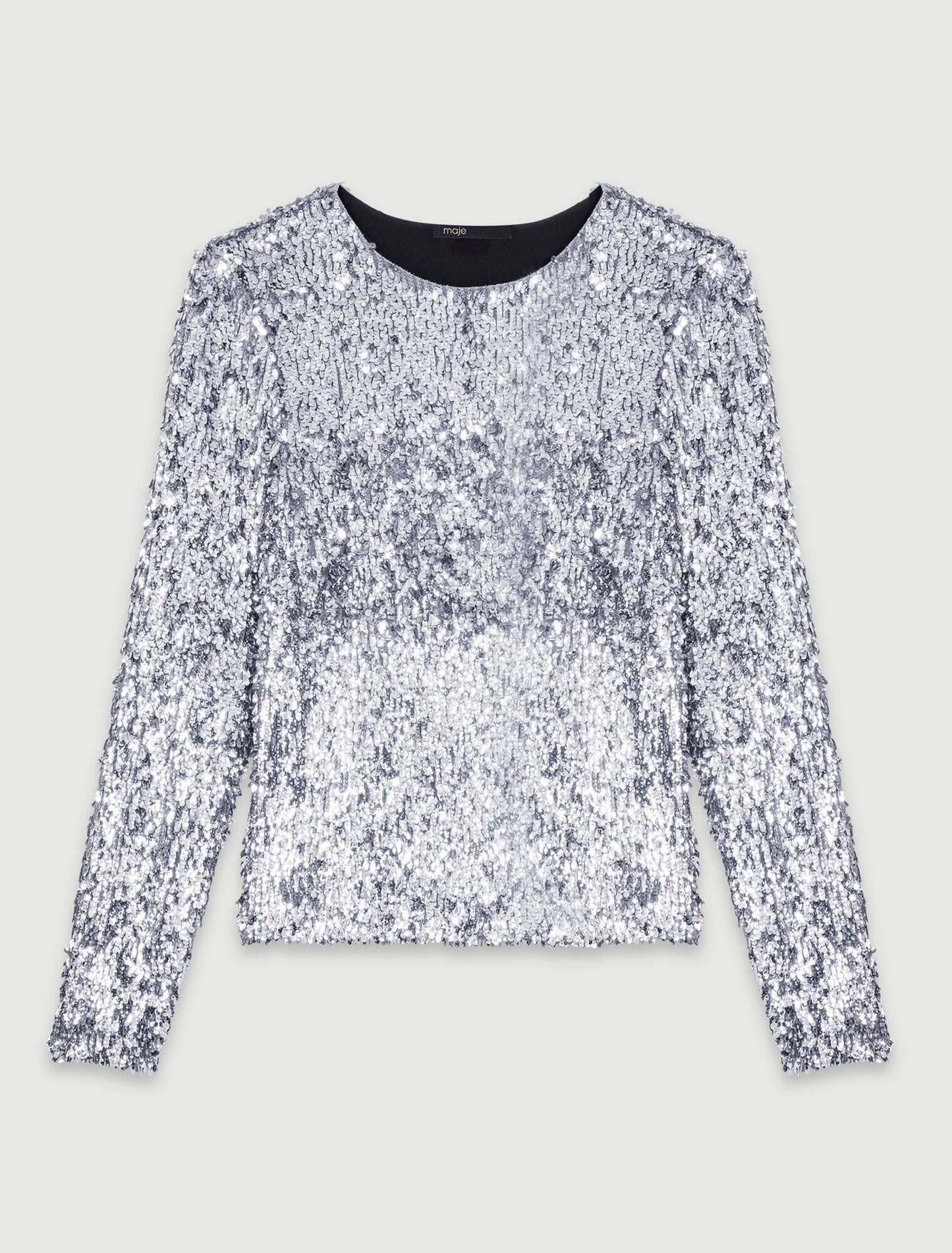 Silver   Long-sleeved sequinned top