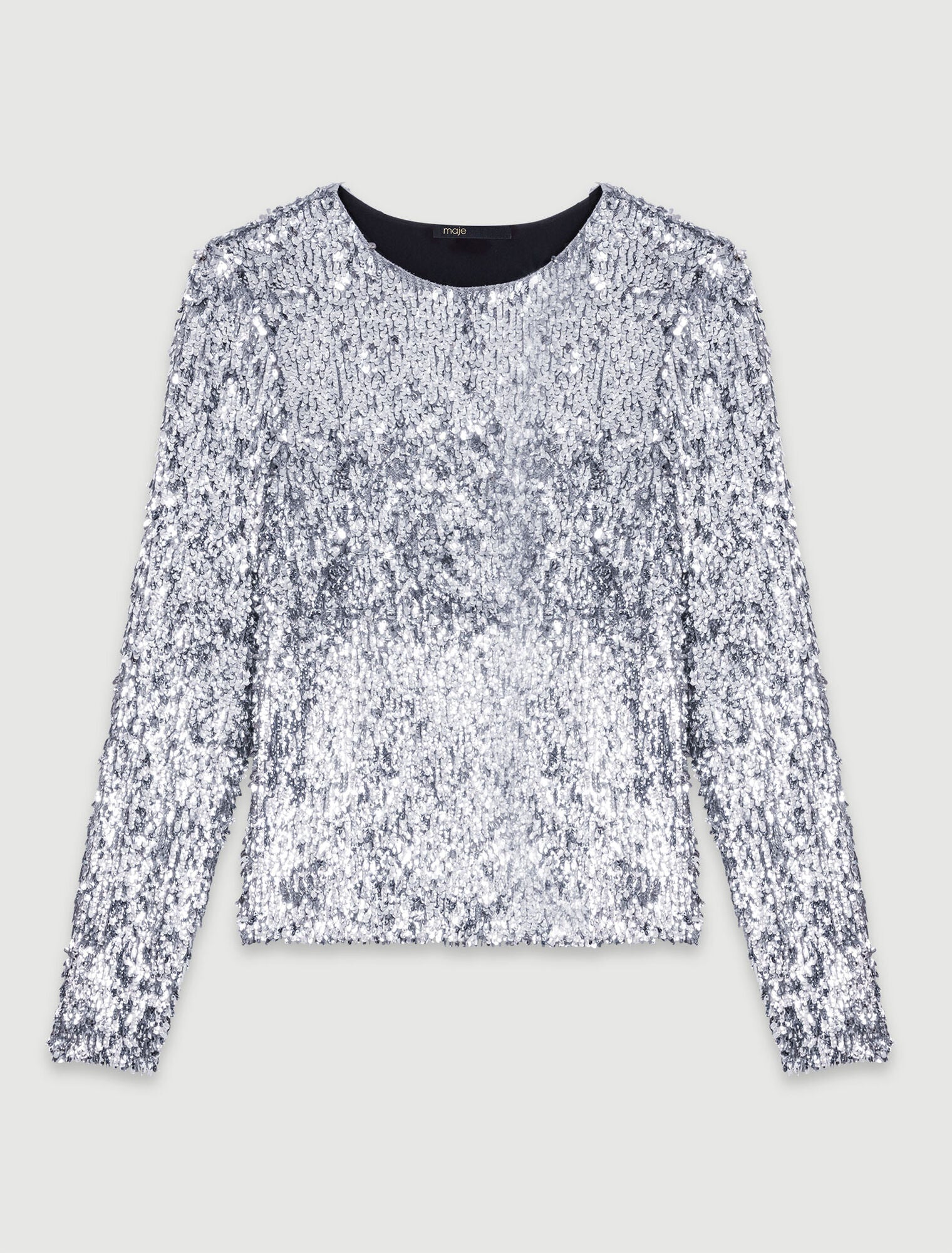 Silver   Long-sleeved sequinned top