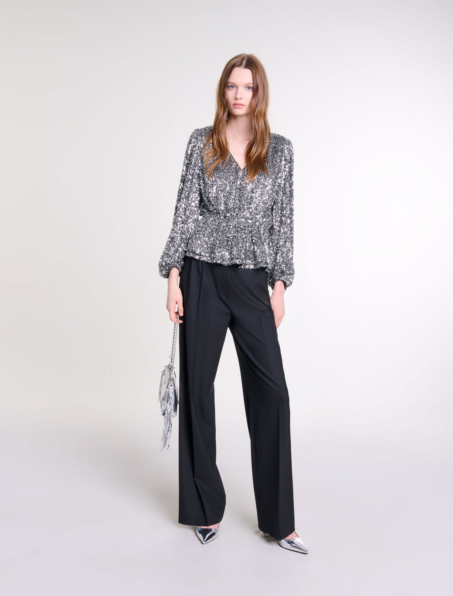 Silver-featured-Smocked sequin top