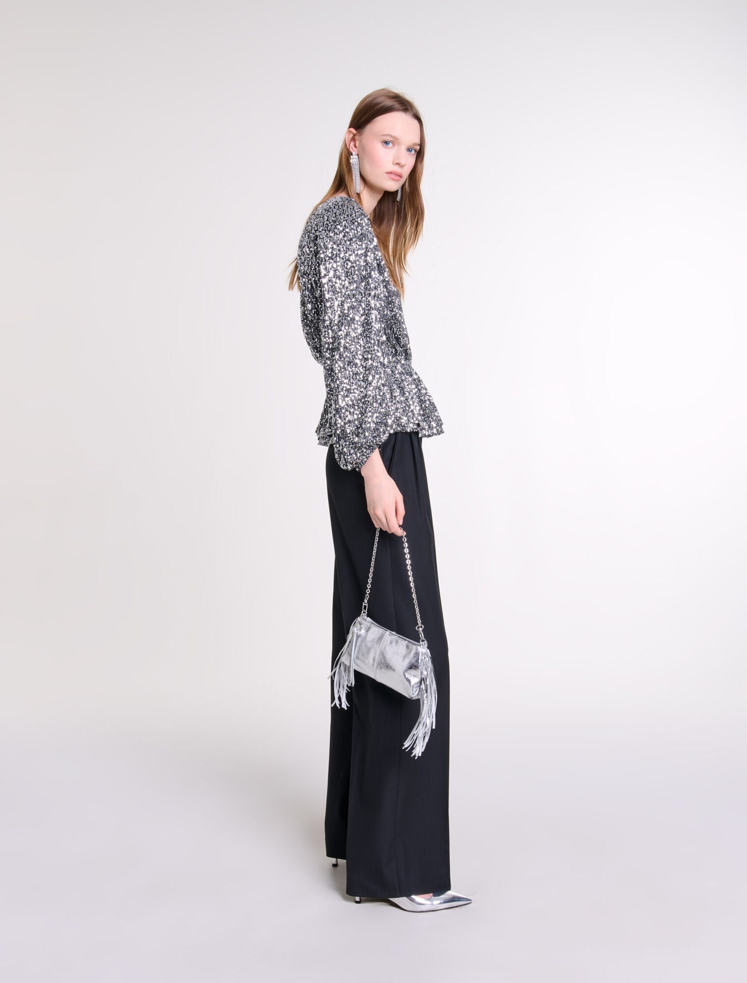 Silver-Smocked sequin top