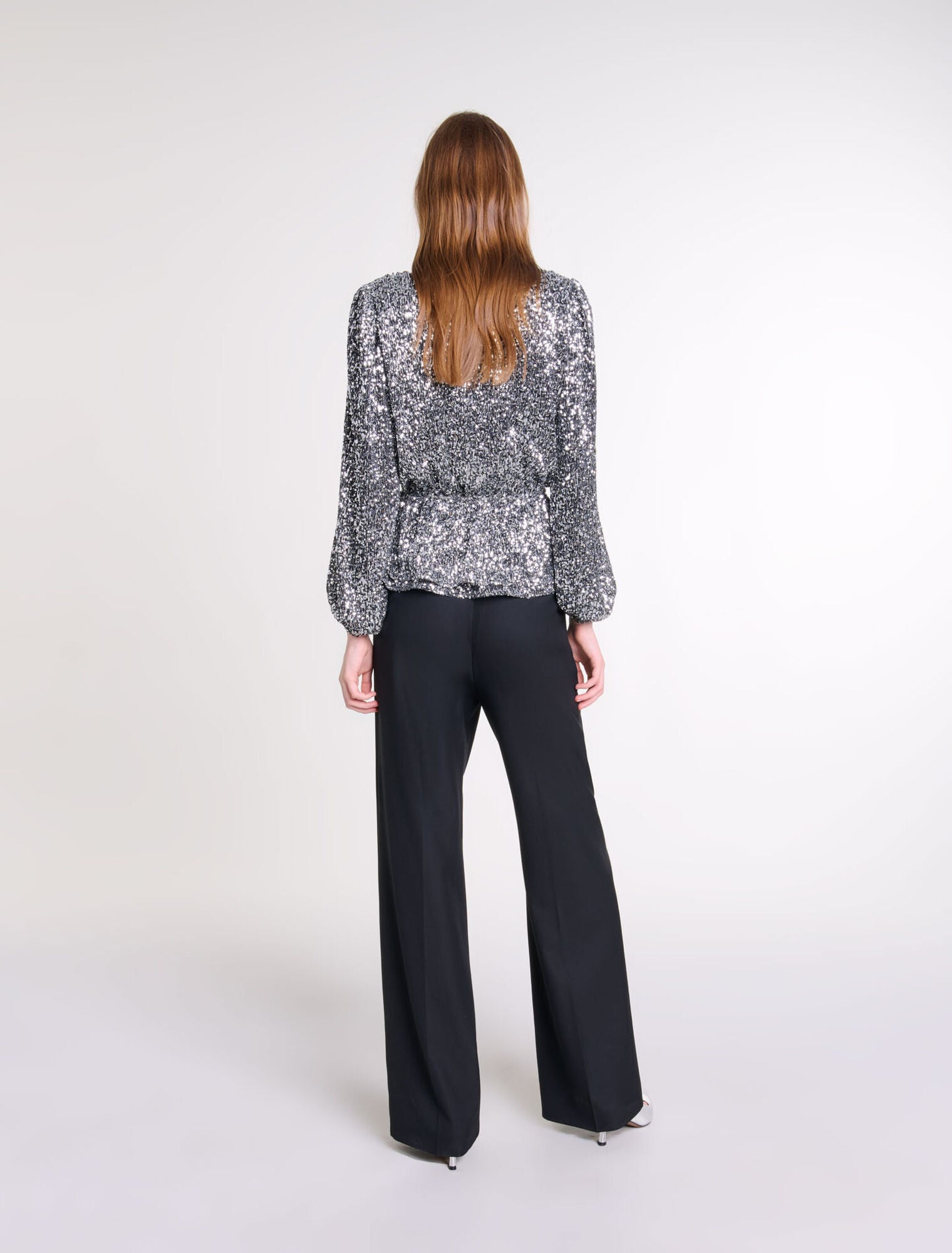 Silver-Smocked sequin top