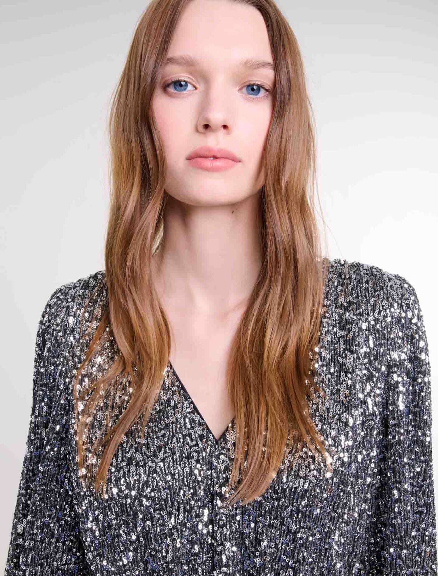 Silver-Smocked sequin top
