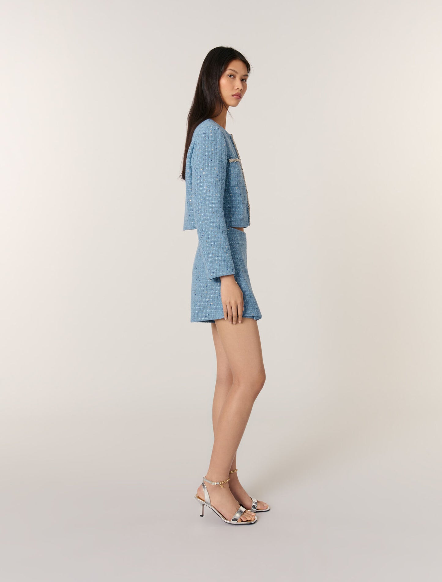 Blue Short sequin tweed jacket