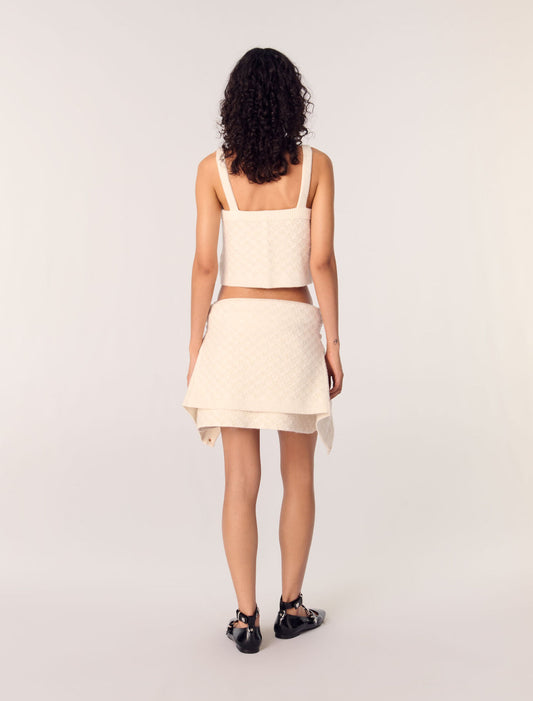 Ecru-Tweed-effect knit crop top