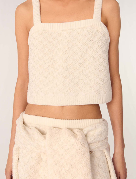Ecru-Tweed-effect knit crop top