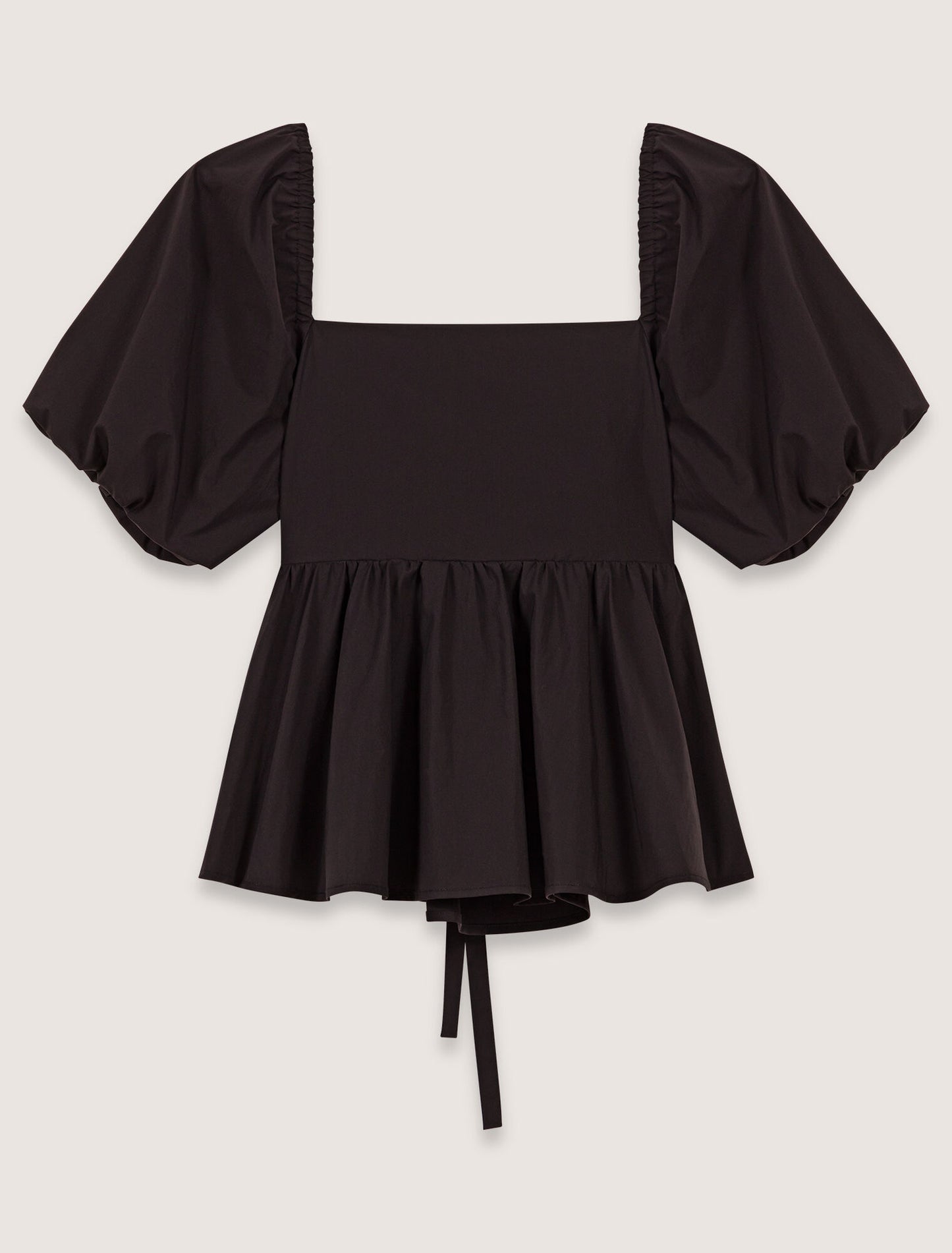 Black-Poplin top with balloon sleeves