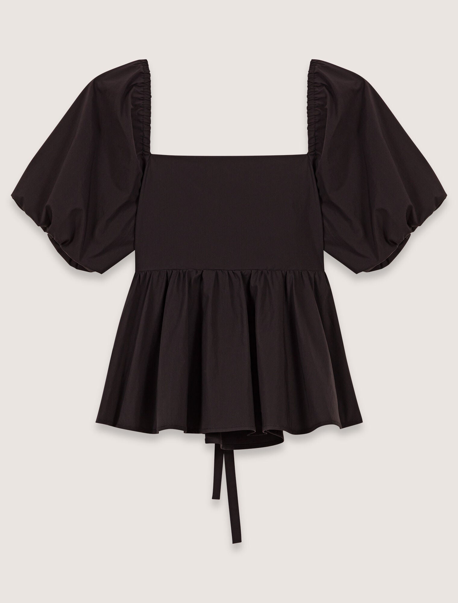 Black-Poplin top with balloon sleeves