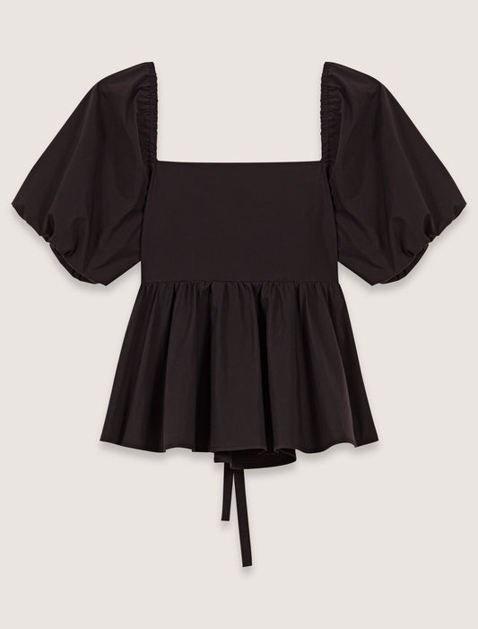 Black-Poplin top with balloon sleeves