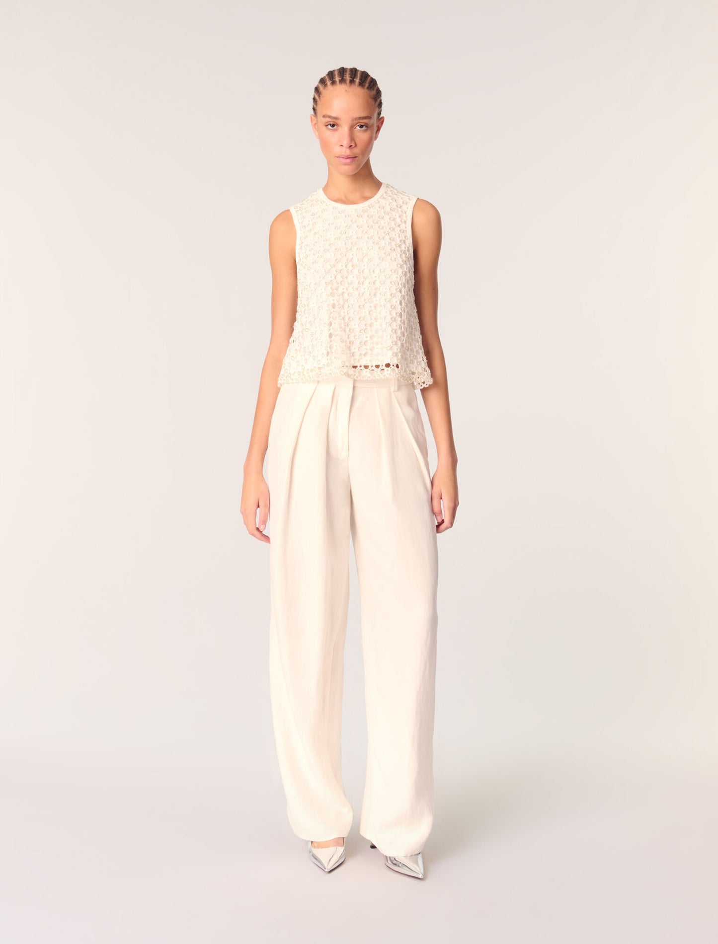 White-featured-Crochet Top With Beads
