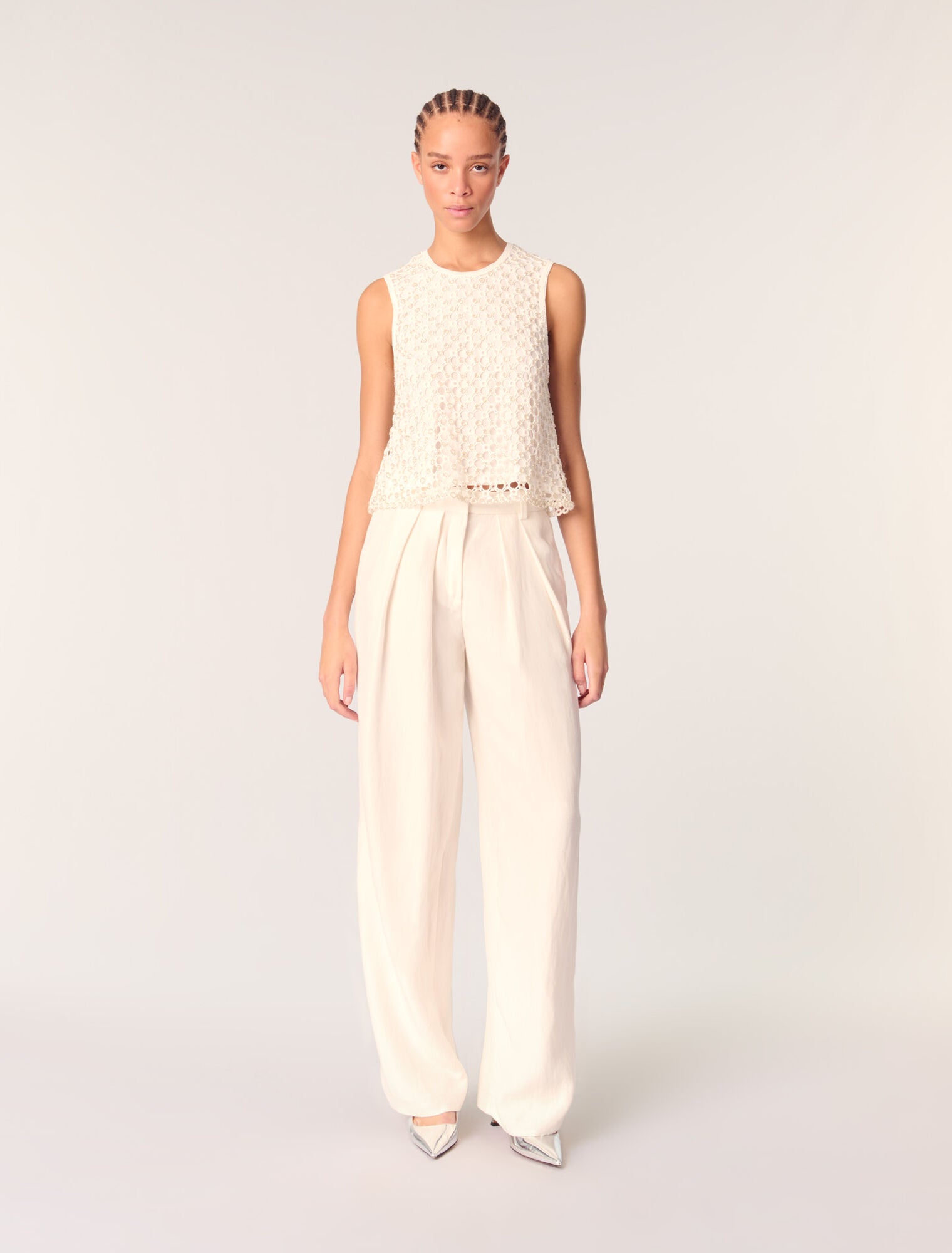 White-featured-Crochet Top With Beads
