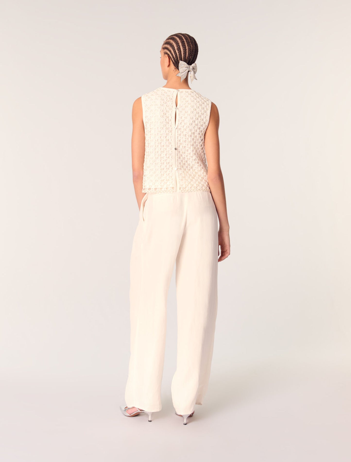 White-Crochet Top With Beads