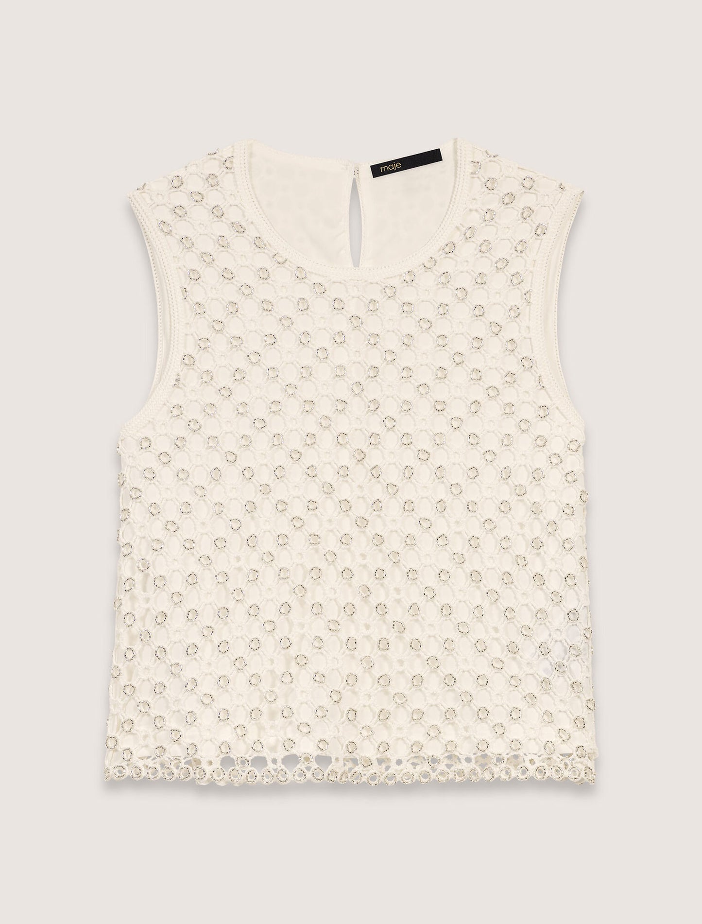 White-Crochet Top With Beads