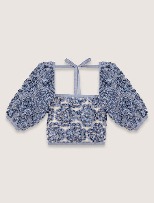 Blue-Floral organza top