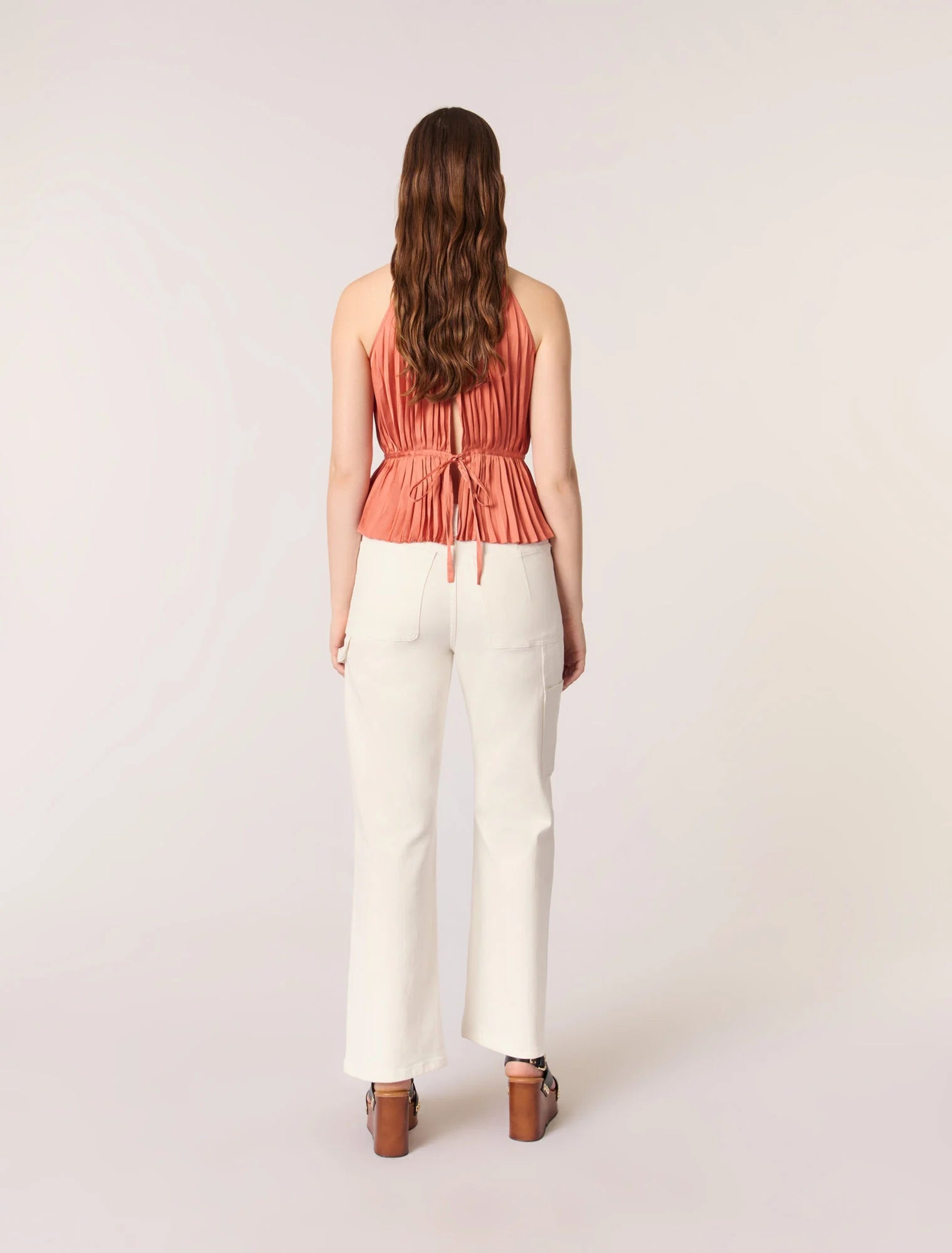 Terracota-Sleeveless Pleated Top