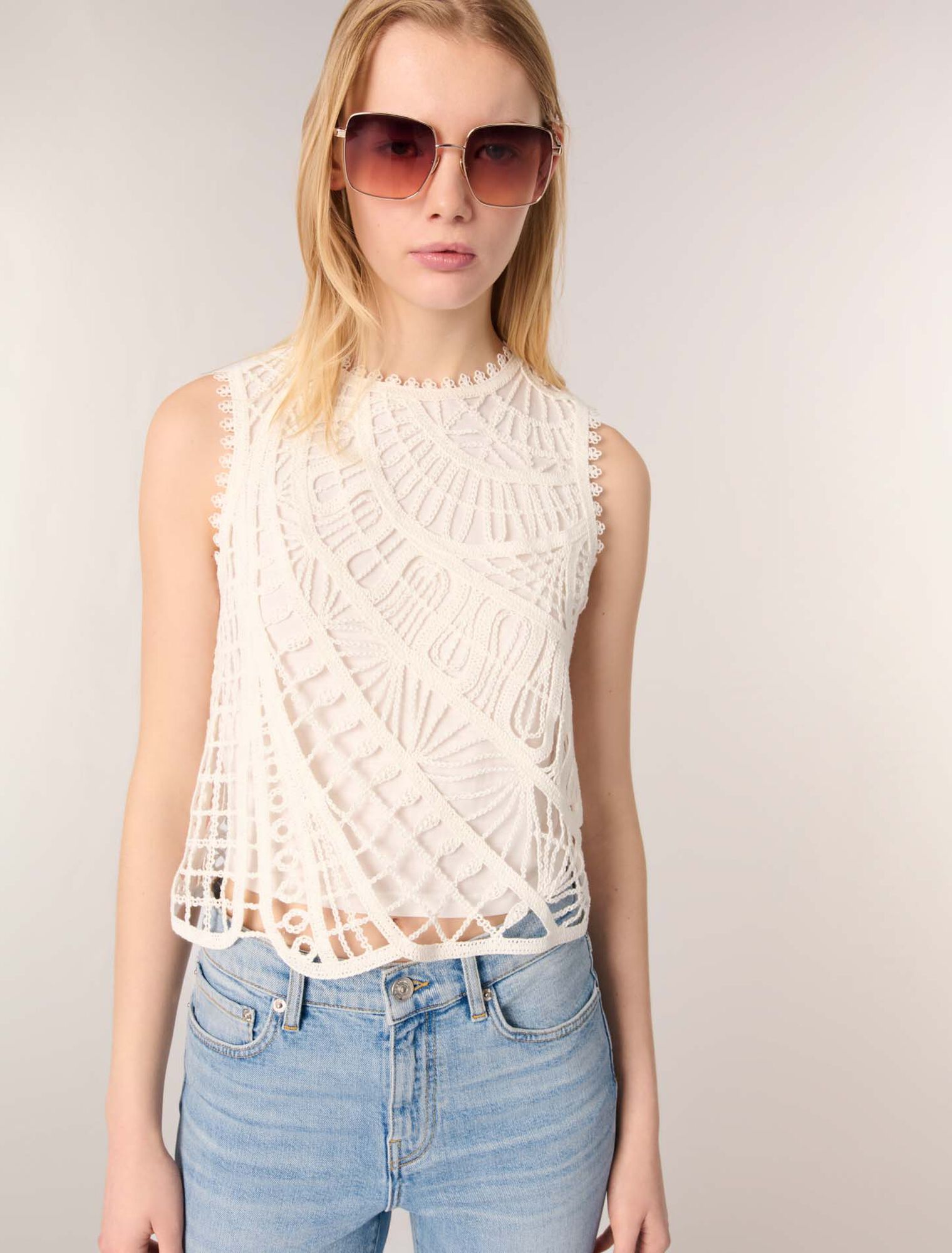White Crochet-knit top