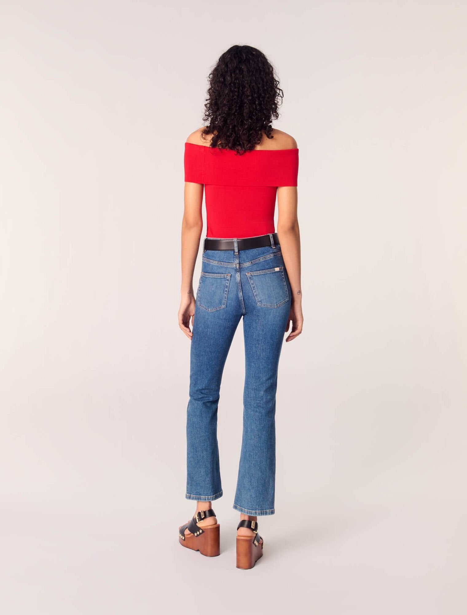 Red-Rib knit bardot-neck top