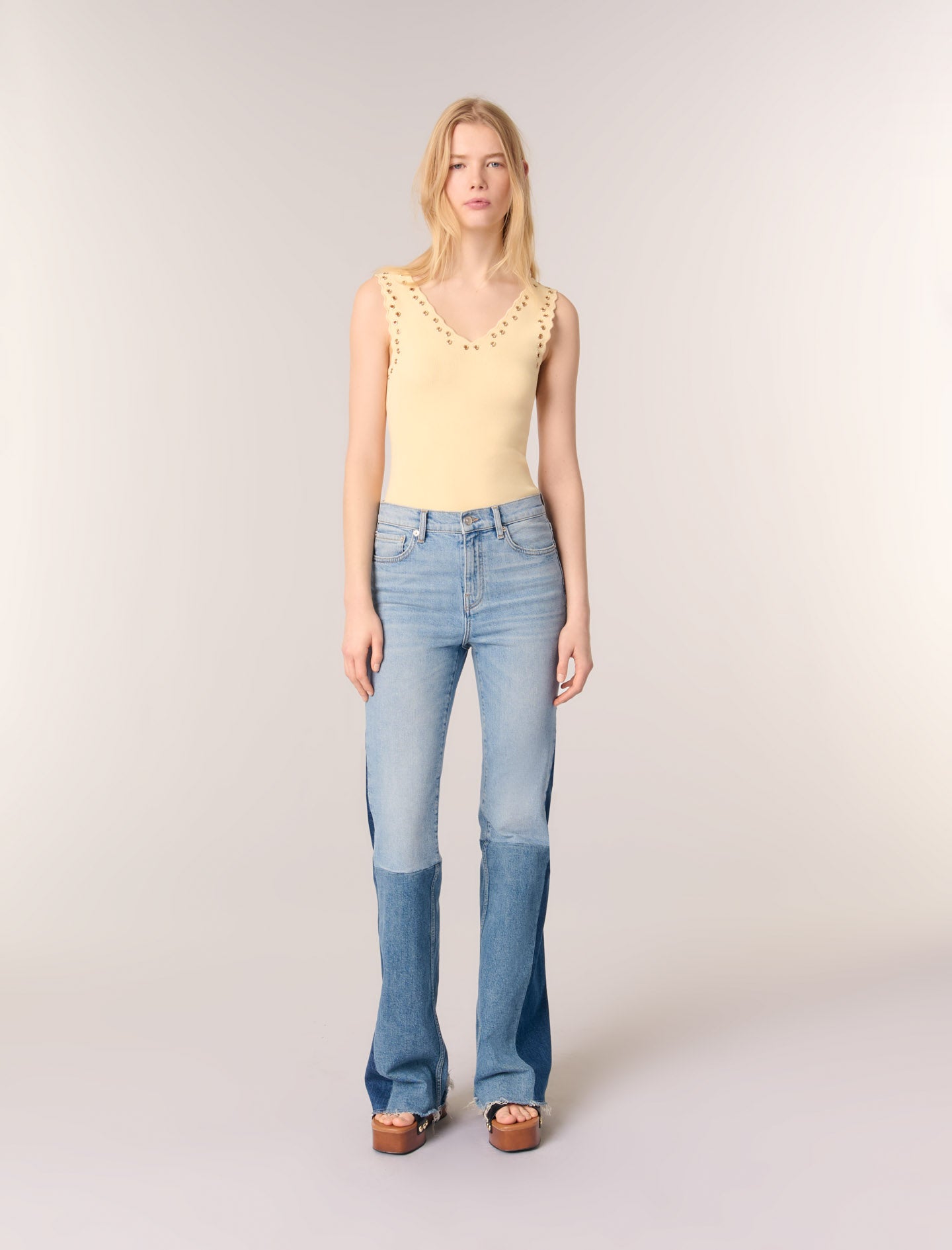 Yellow-featured-Knit eyelet top